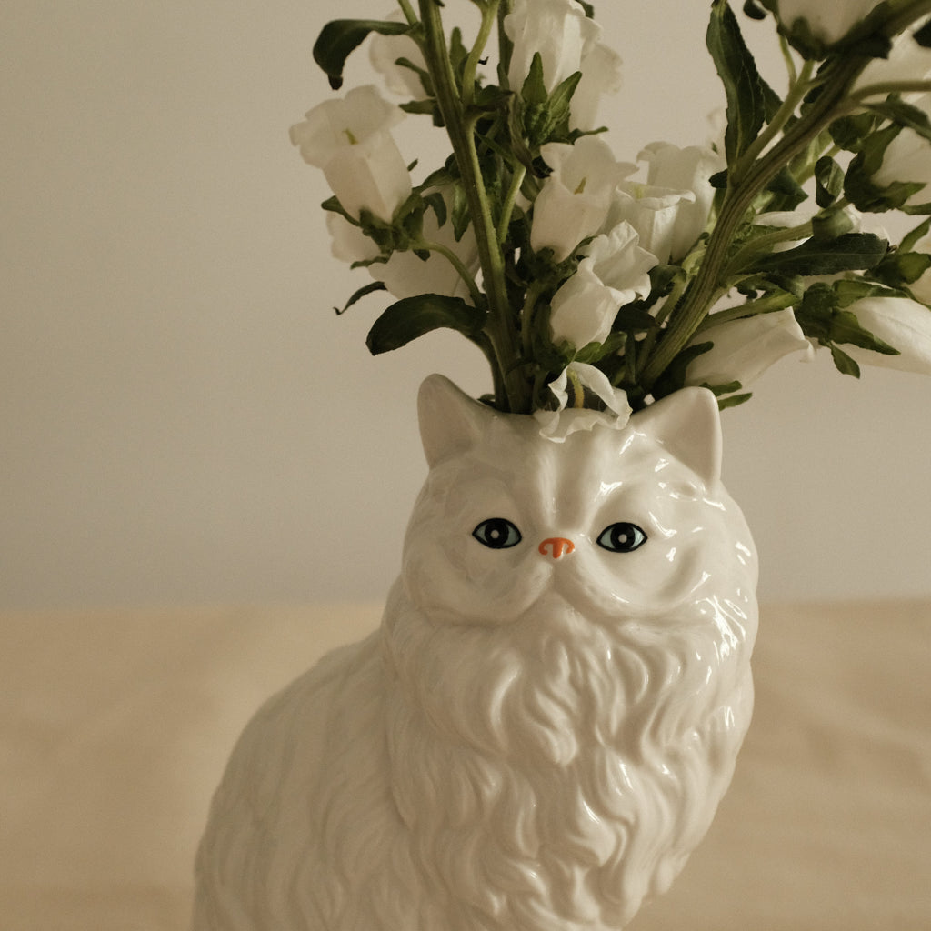 ODETTE Majestic White Persian Cat Ceramic Vase