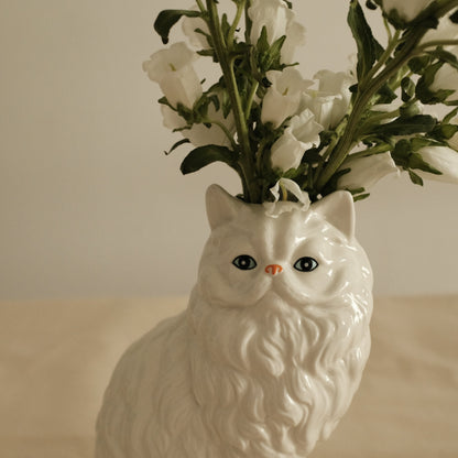 ODETTE Majestic White Persian Cat Ceramic Vase