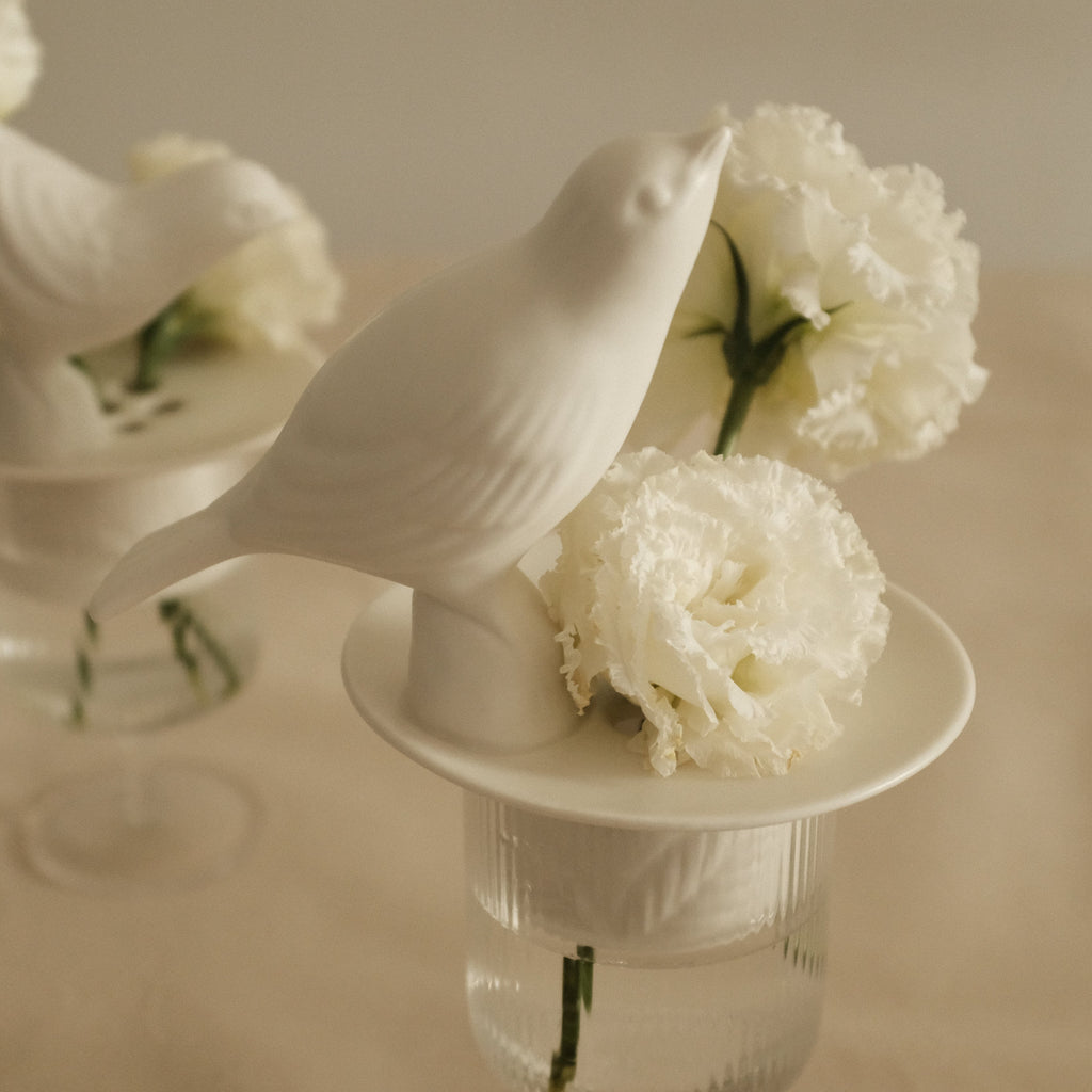 LE BLANC Bird Matte Ceramic Flower Frog Stalk Holder Vase