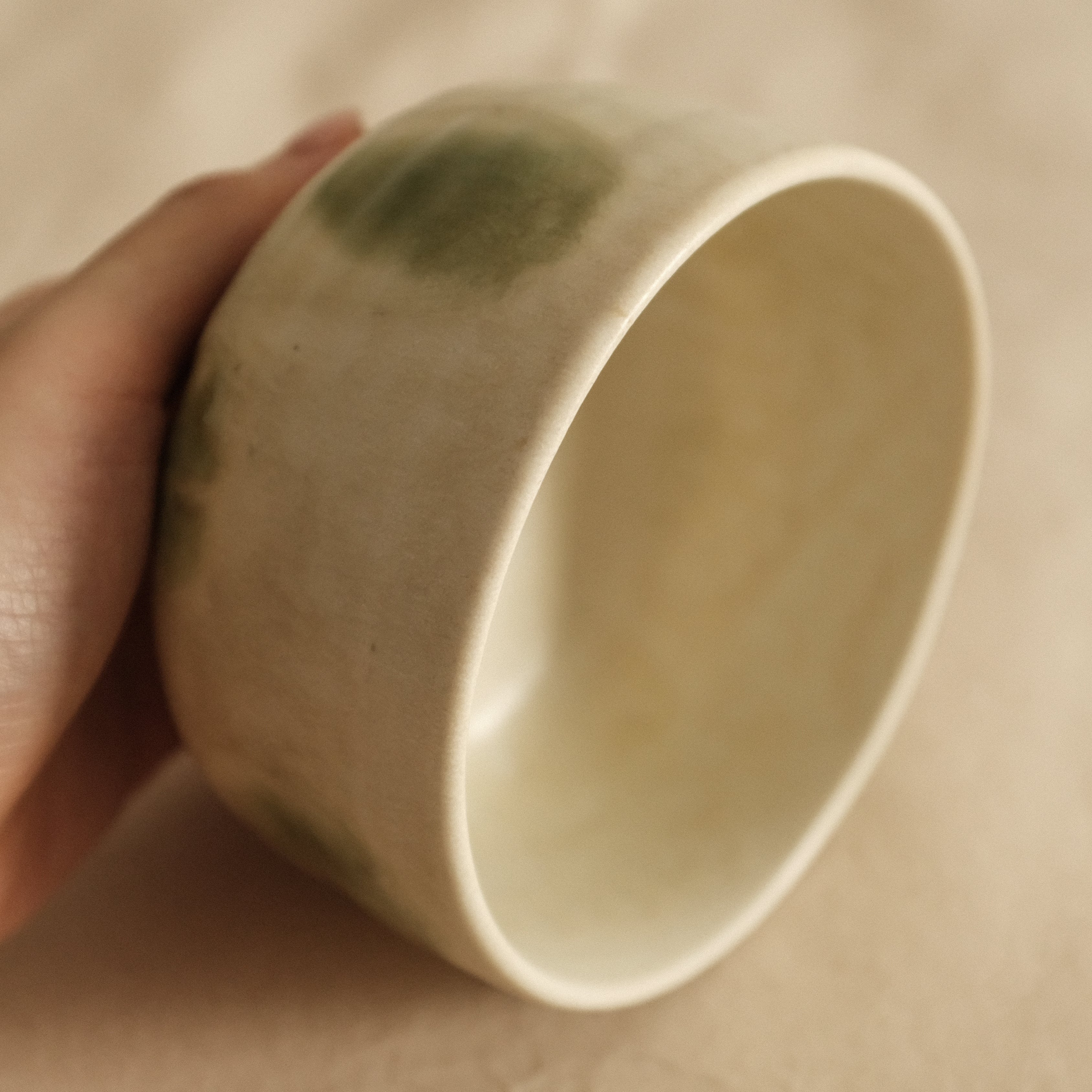 Wabi Sabi Oribe Green Mizutama Dots White Matcha Bowl