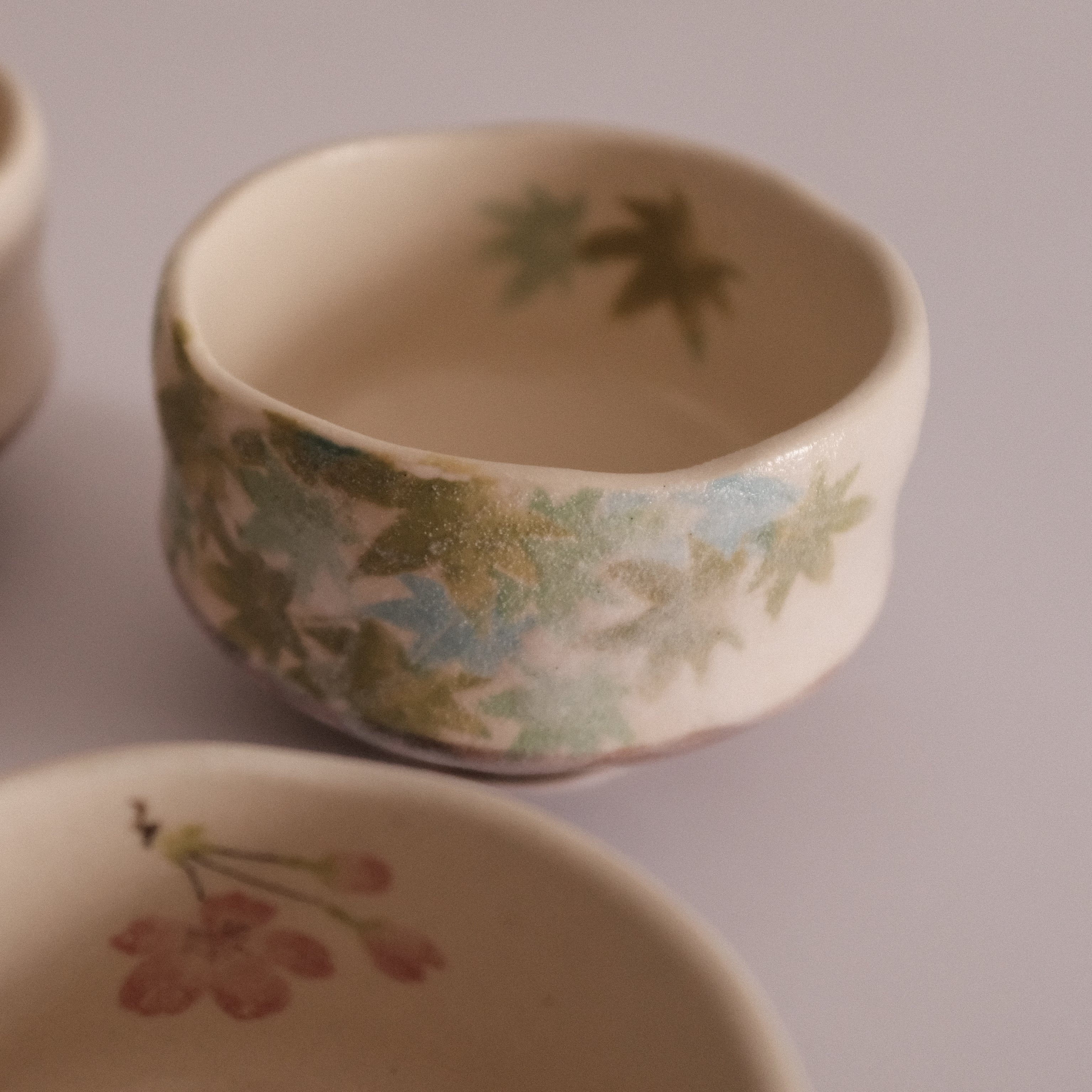 Hatsuichi Japan Green Maple Leaves Mini Chawan Matcha Bowl Tea Bowl Minoware