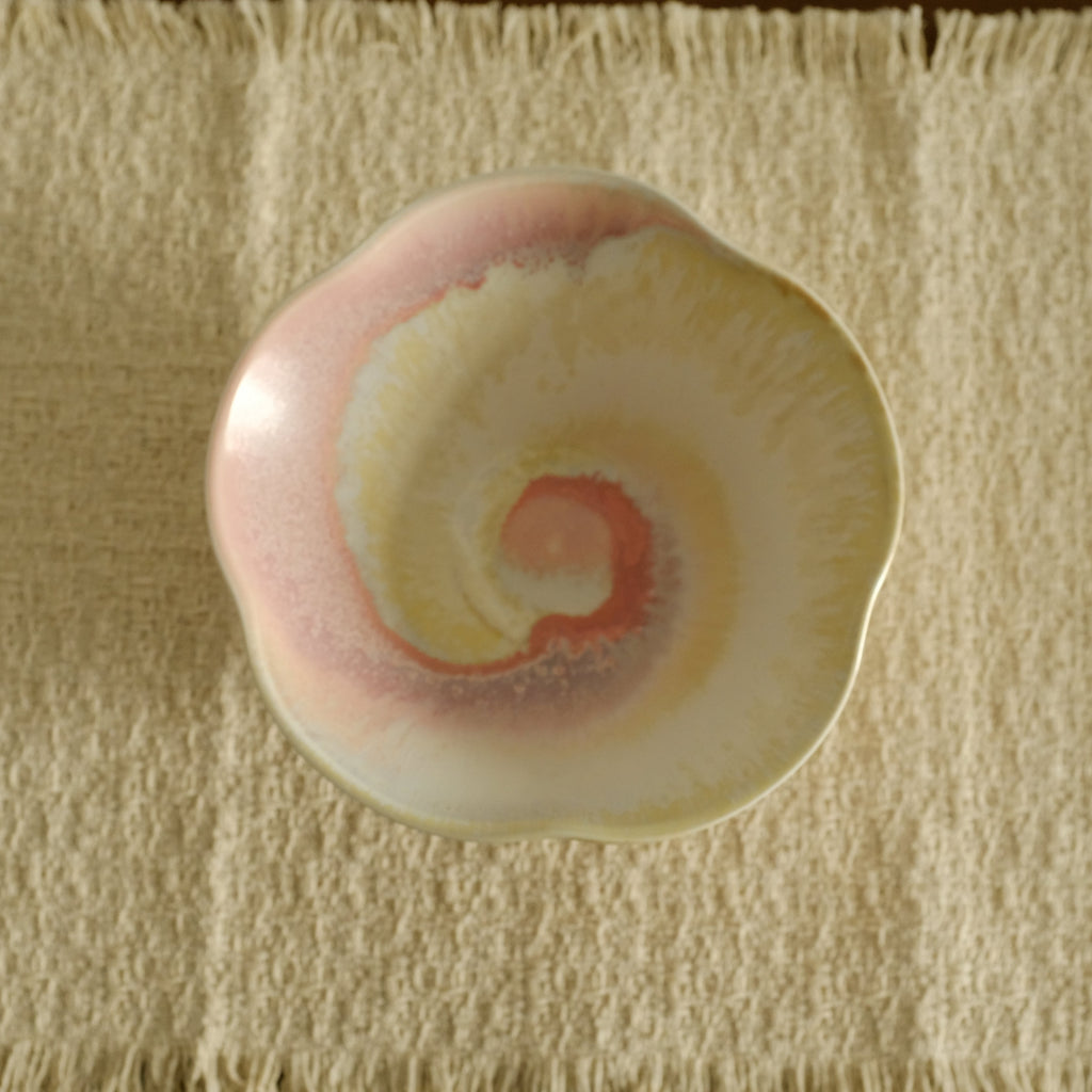 PG Handmade Rose Quartz Pink Sand Matte Glaze Floral Conical Bowl