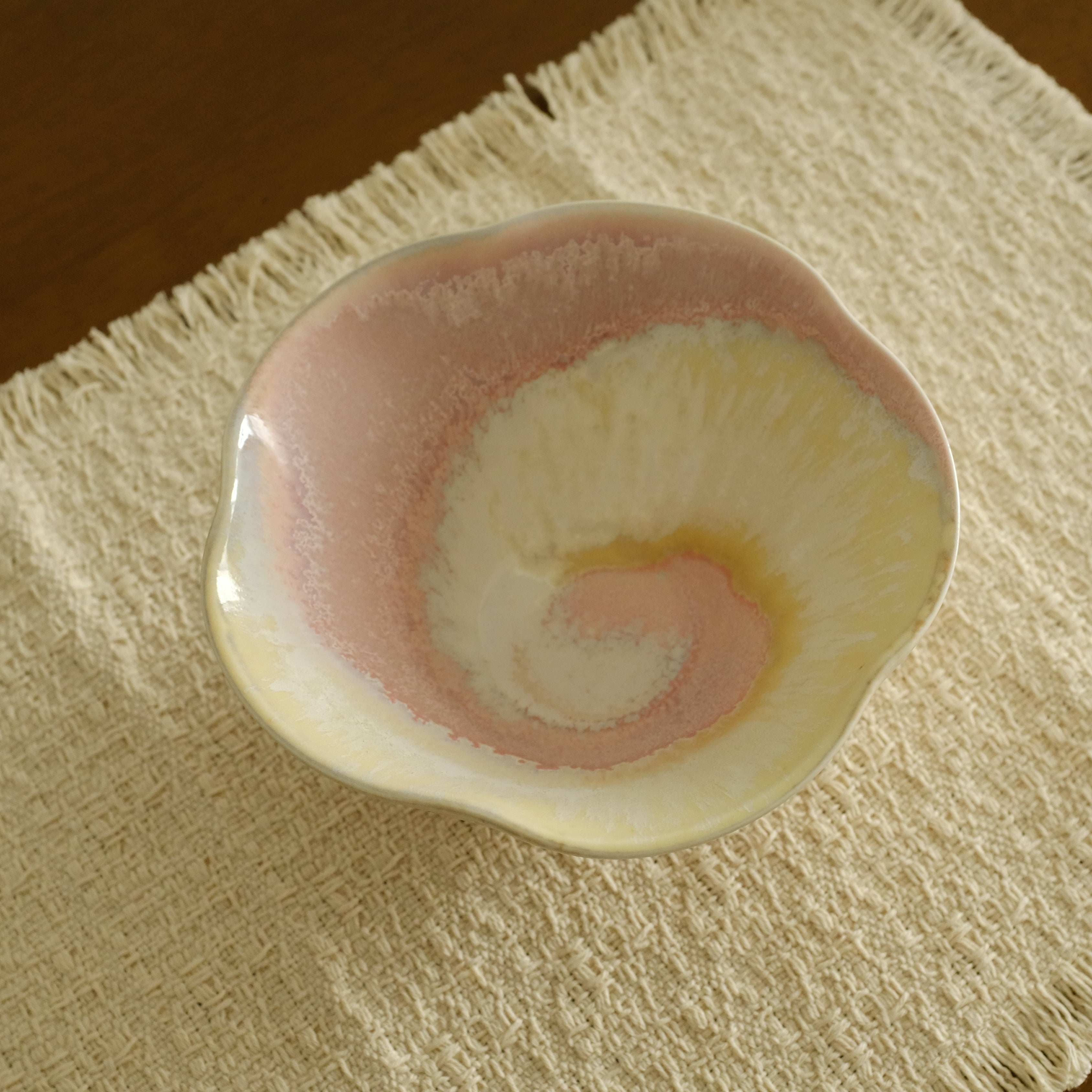 PG Handmade Rose Quartz Pink Sand Matte Glaze Floral Conical Bowl