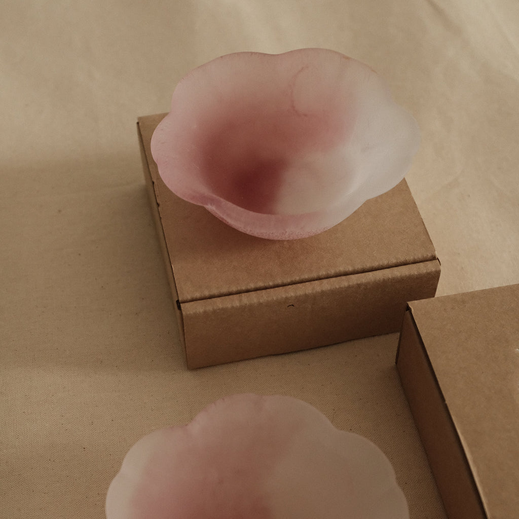 Aika Japan X Iwasawa Glass Honoka Handmade Small Edo Glass Bowl White Pink Cherry Blossom