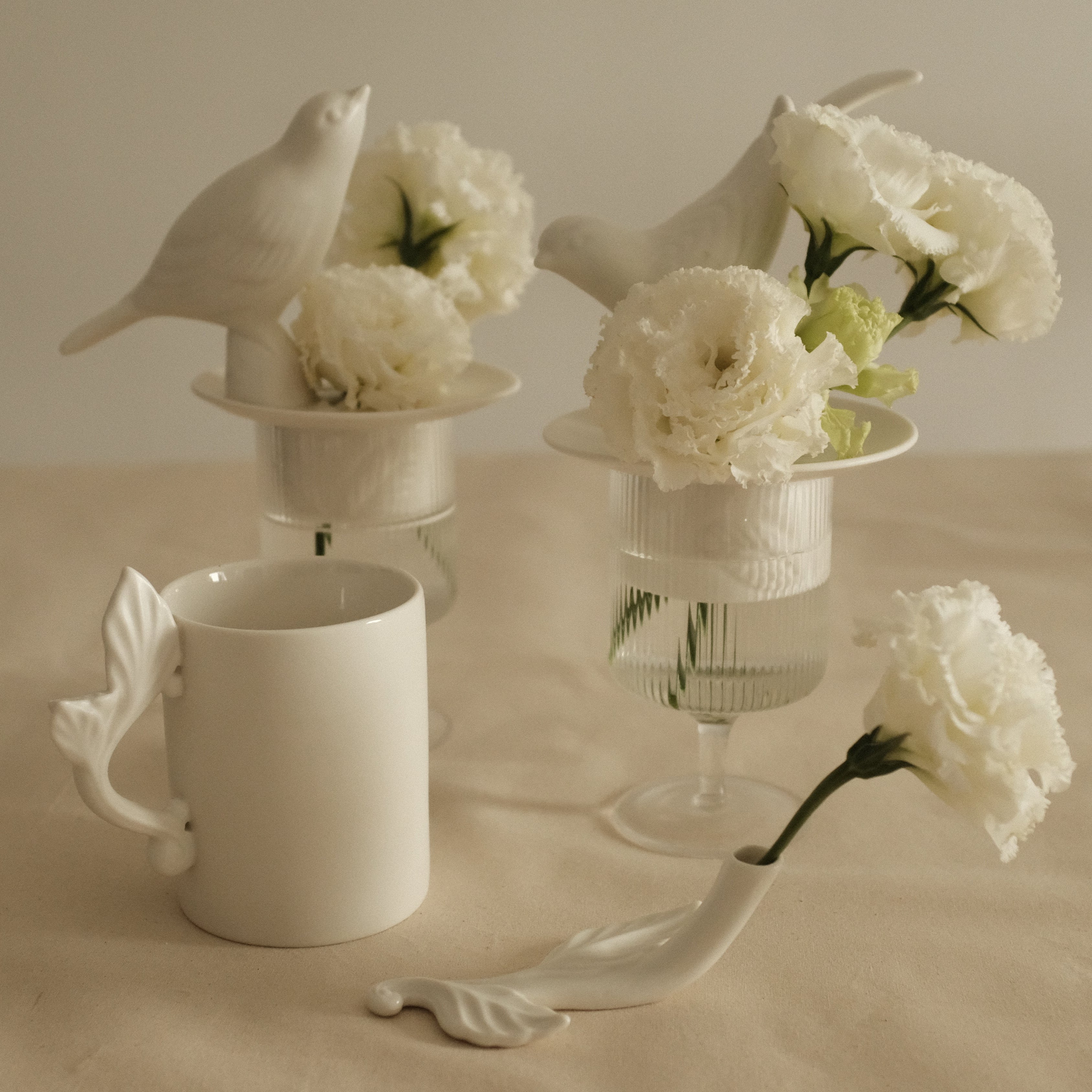 LE BLANC Bird Matte Ceramic Flower Frog Stalk Holder Vase