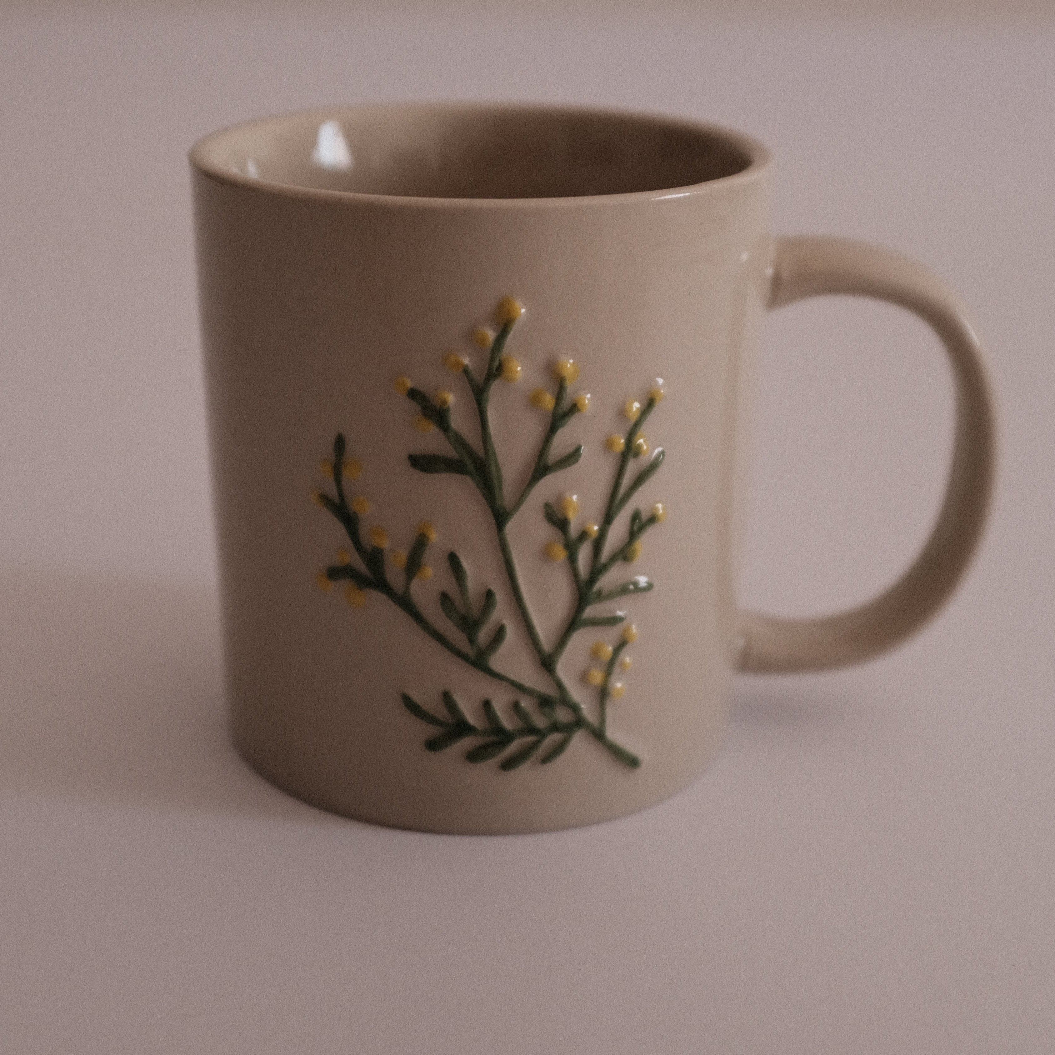 SUMMERIE Rustic Charm Whimsical Floral Pine Fern Relief Ceramic Mug