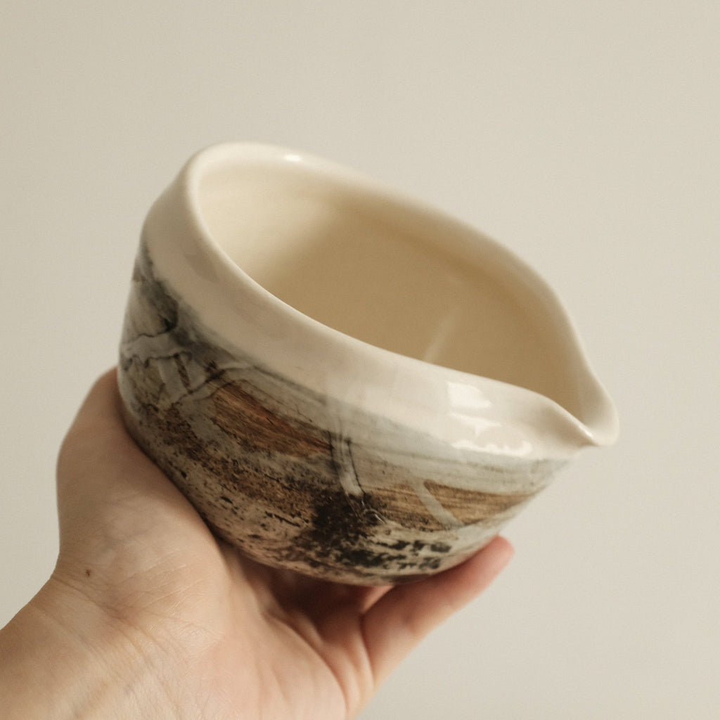 Hatsuichi Japan Shiro White Nagashi Katakuchi Chawan Matcha Bowl Minoware