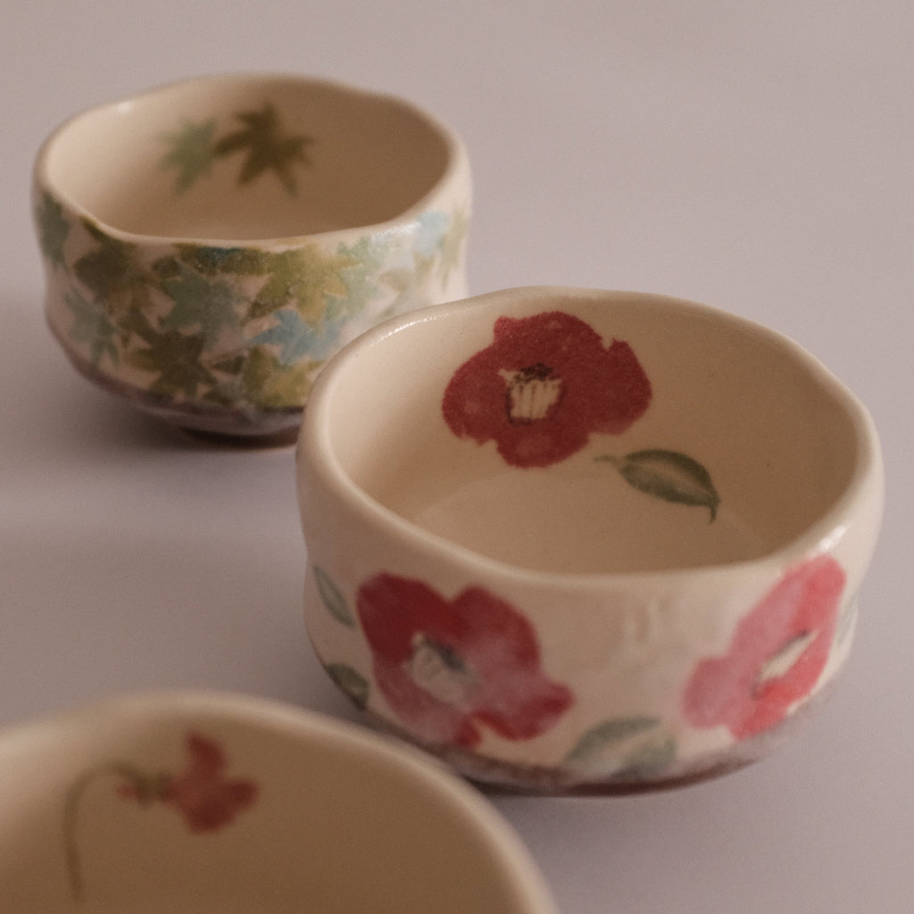 Hatsuichi Japan Camelia Blossom Mini Chawan Matcha Bowl Tea Bowl Minoware