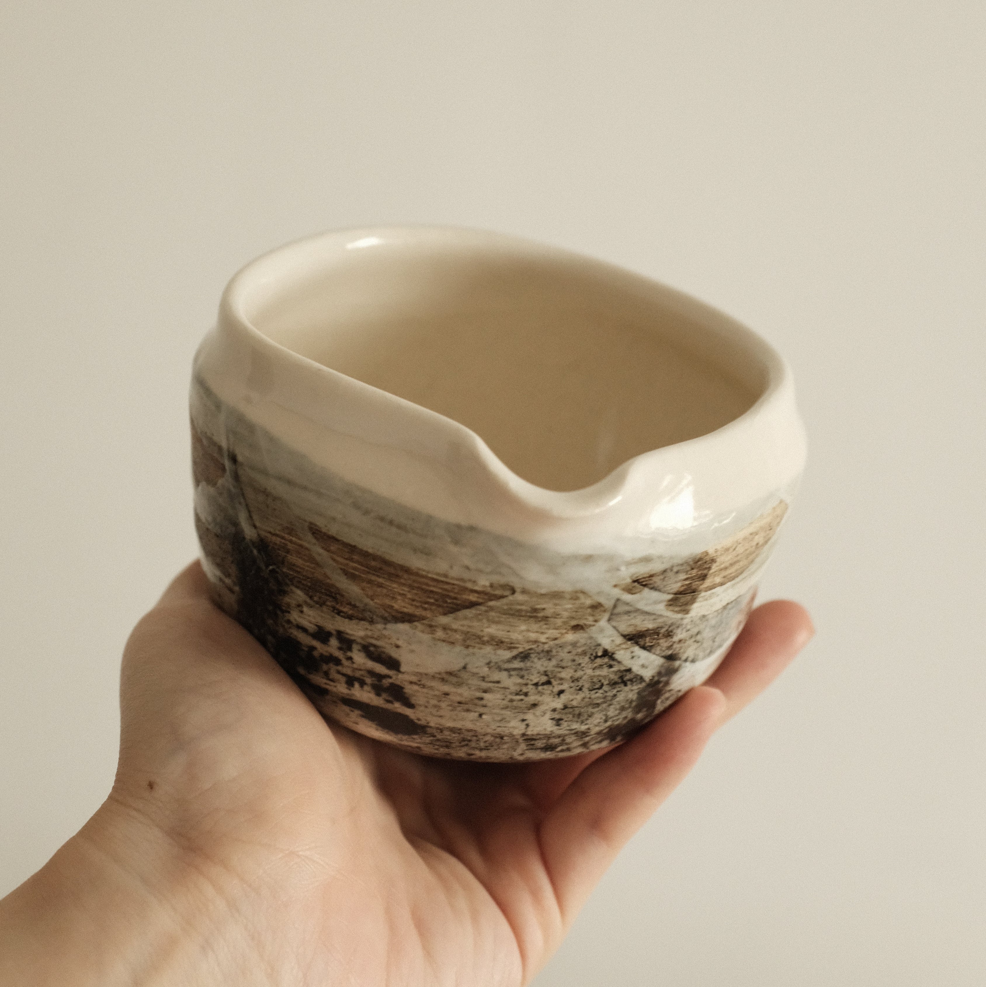 Hatsuichi Japan Shiro White Nagashi Katakuchi Chawan Matcha Bowl Minoware