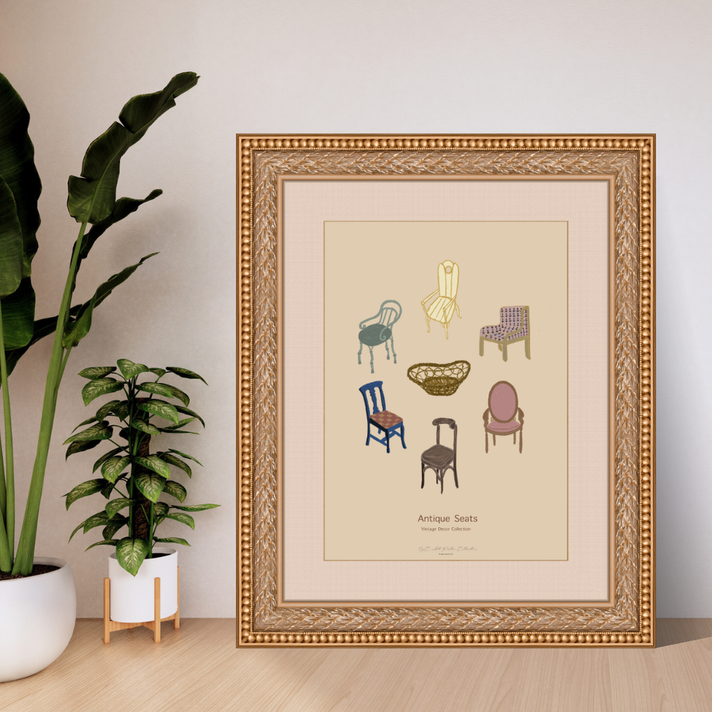 IvyC Art A3 Size Poster Antique Seats Vintage Decor Collection