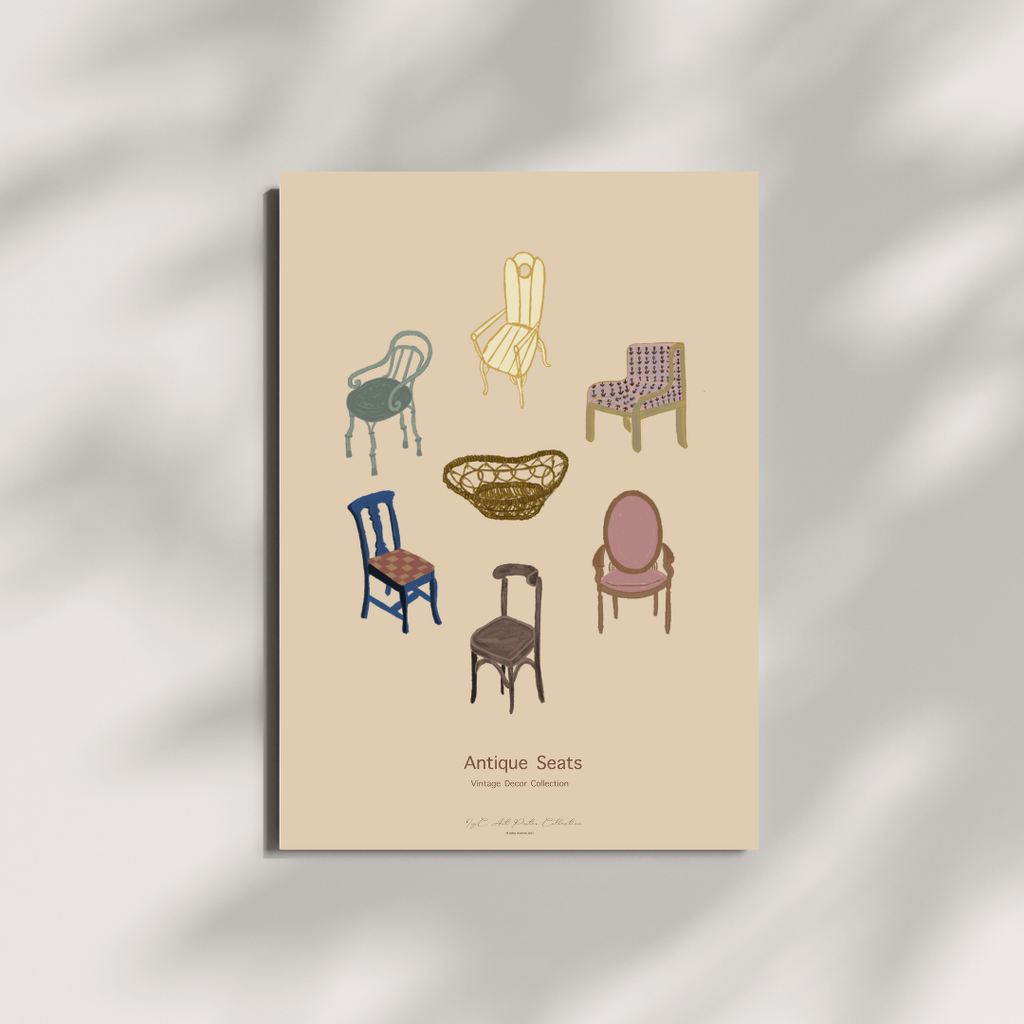 IvyC Art A3 Size Poster Antique Seats Vintage Decor Collection
