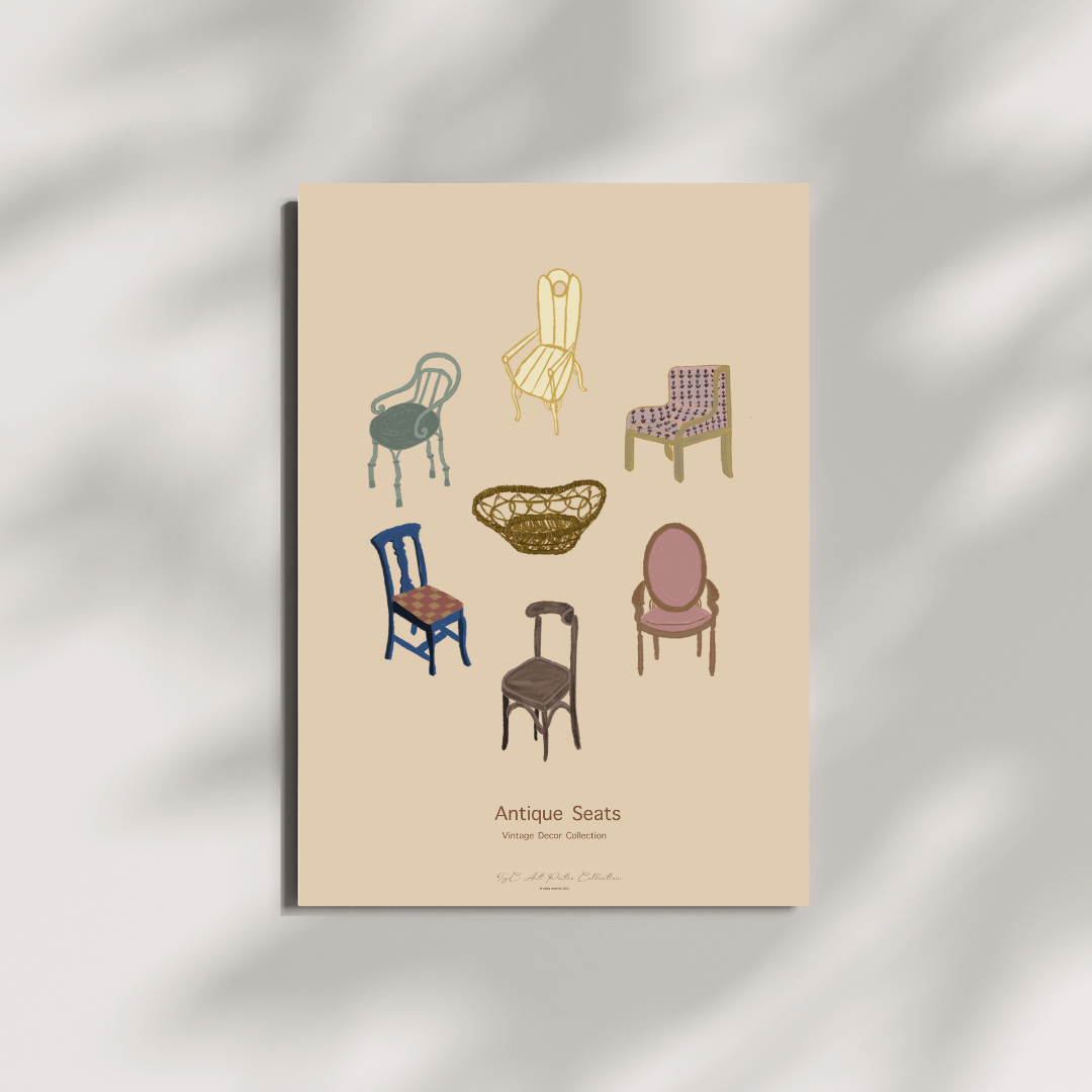 IvyC Art A3 Size Poster Antique Seats Vintage Decor Collection