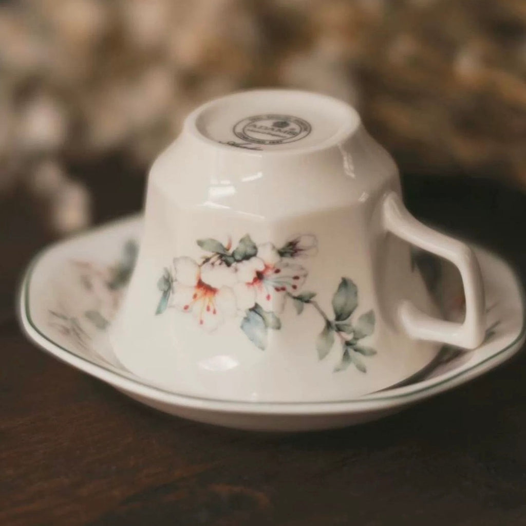 KELLY Adams White Azalea Ivory Tea Cup with Saucer Set