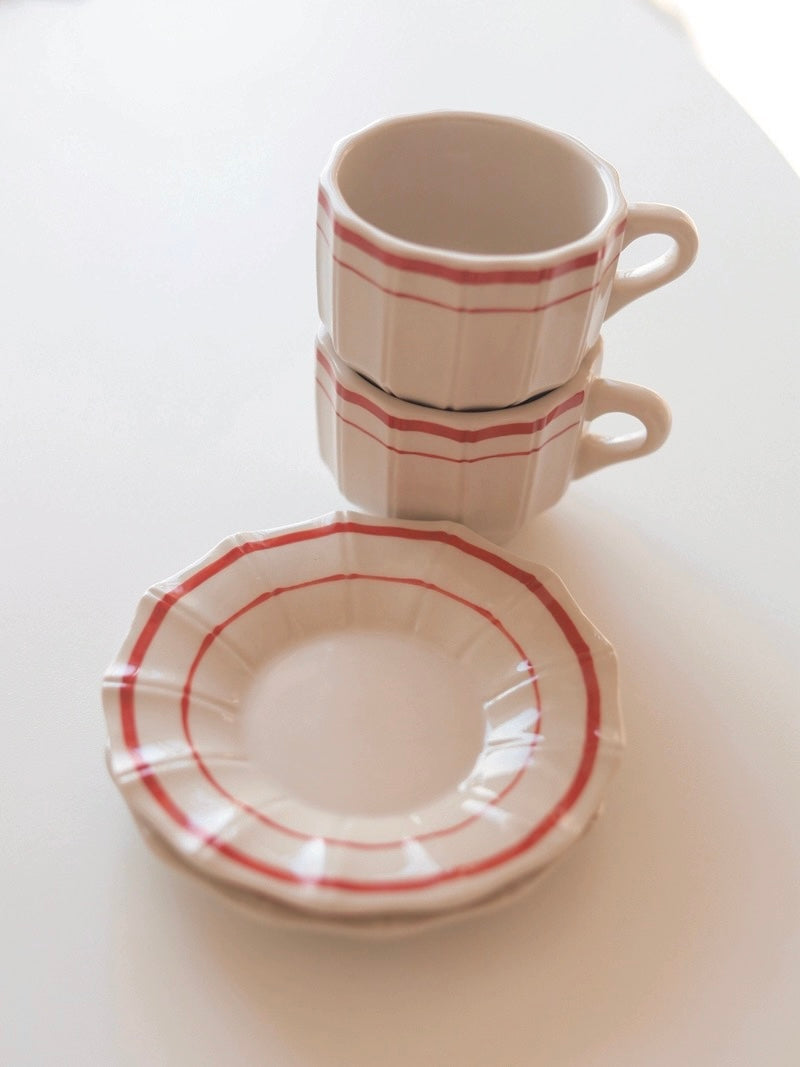 MASON C French Retro Red Stripes Coffee Cup & Saucer Set