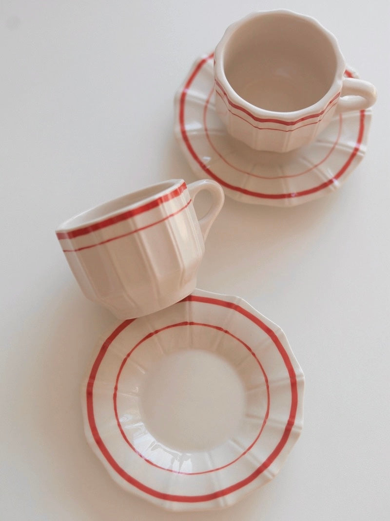 MASON C French Retro Red Stripes Coffee Cup & Saucer Set