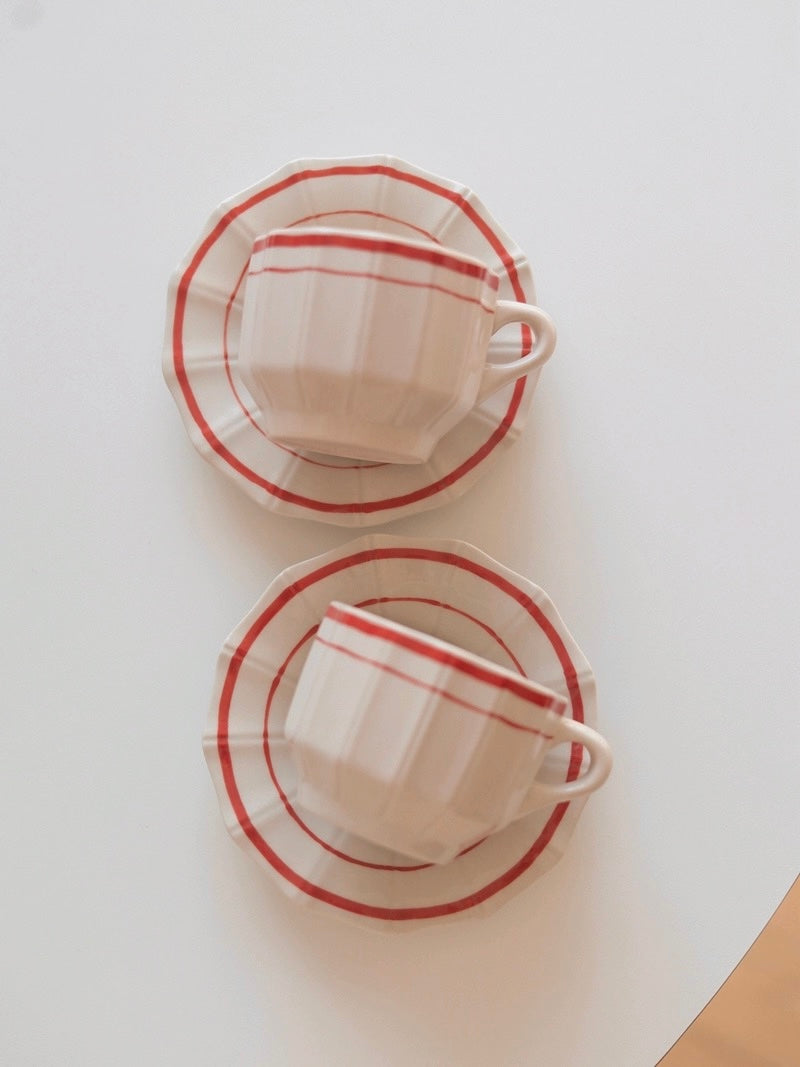 MASON C French Retro Red Stripes Coffee Cup & Saucer Set