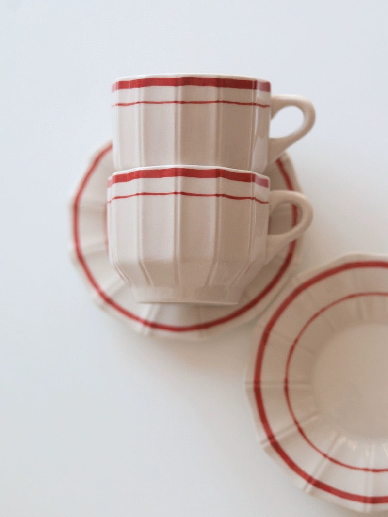 MASON C French Retro Red Stripes Coffee Cup & Saucer Set