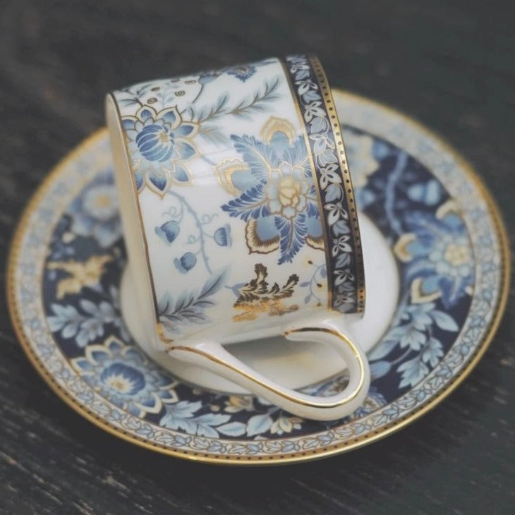 NARUMI Blue Flower Gold Rim Coffee Cup & Saucer Set 