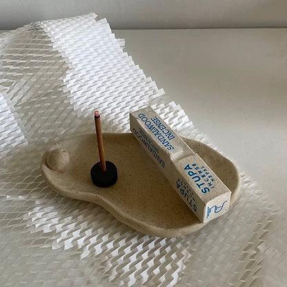 KAIA Handmade Unstructured Incense Holder Cream ( Long Shape)