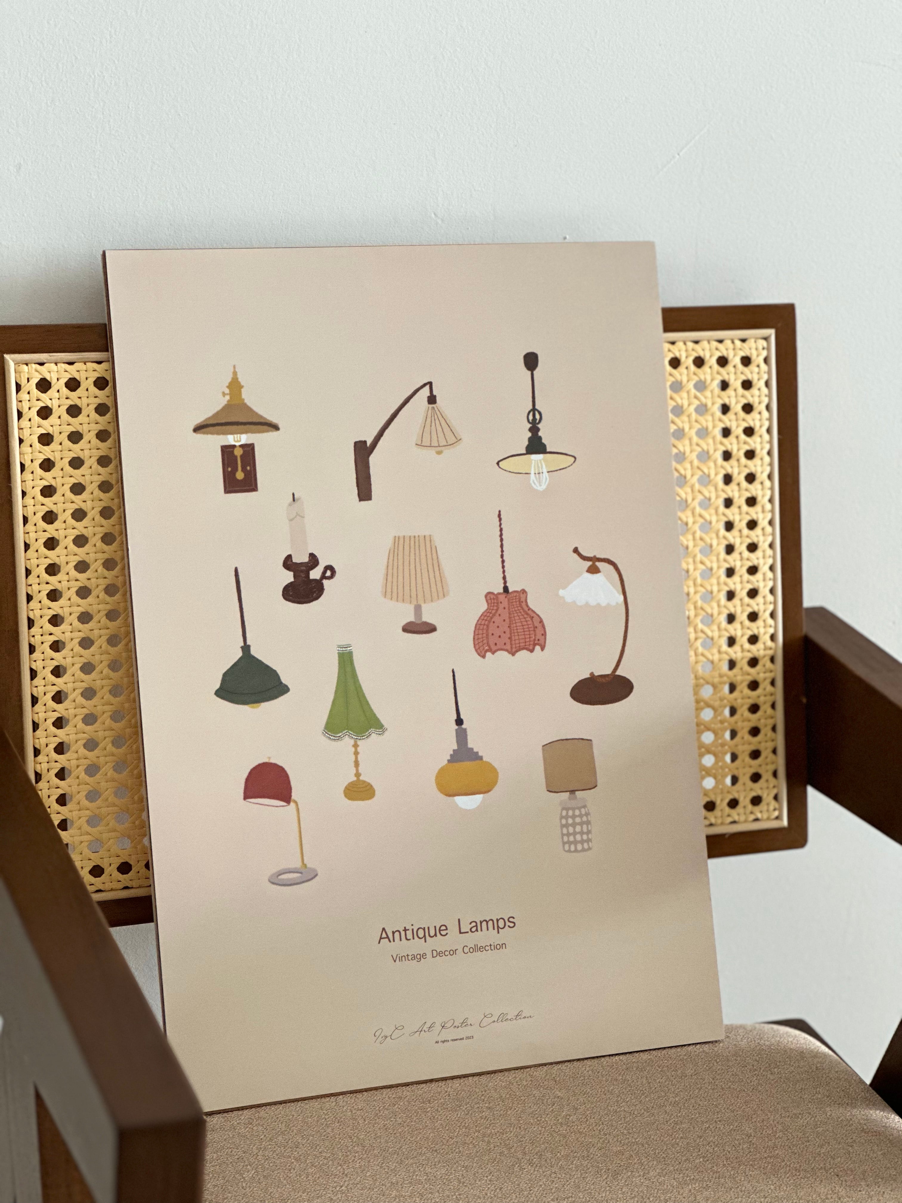 IvyC Art A3 Size Poster Antique Lamps Vintage Decor Collection