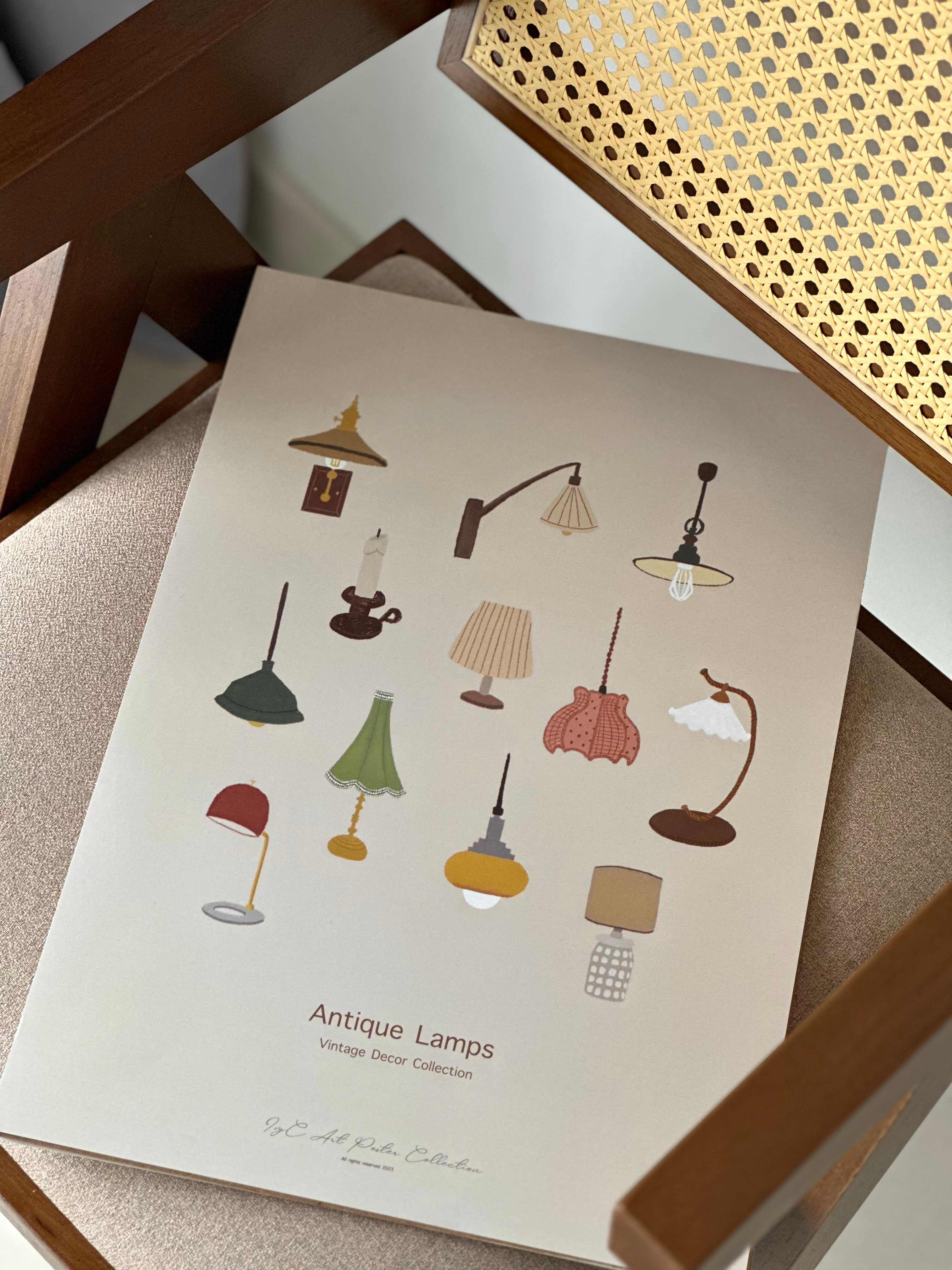 IvyC Art A3 Size Poster Antique Lamps Vintage Decor Collection