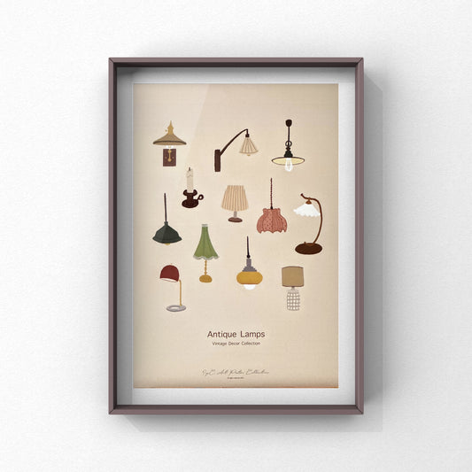 IvyC Art A3 Size Poster Antique Lamps Vintage Decor Collection
