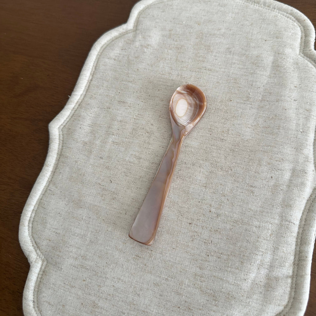 PEARLE Beige Pink Mother of Pearl Spoon Fork Knife 12cm Dessert Coffee Cake Cutlery Flatware
