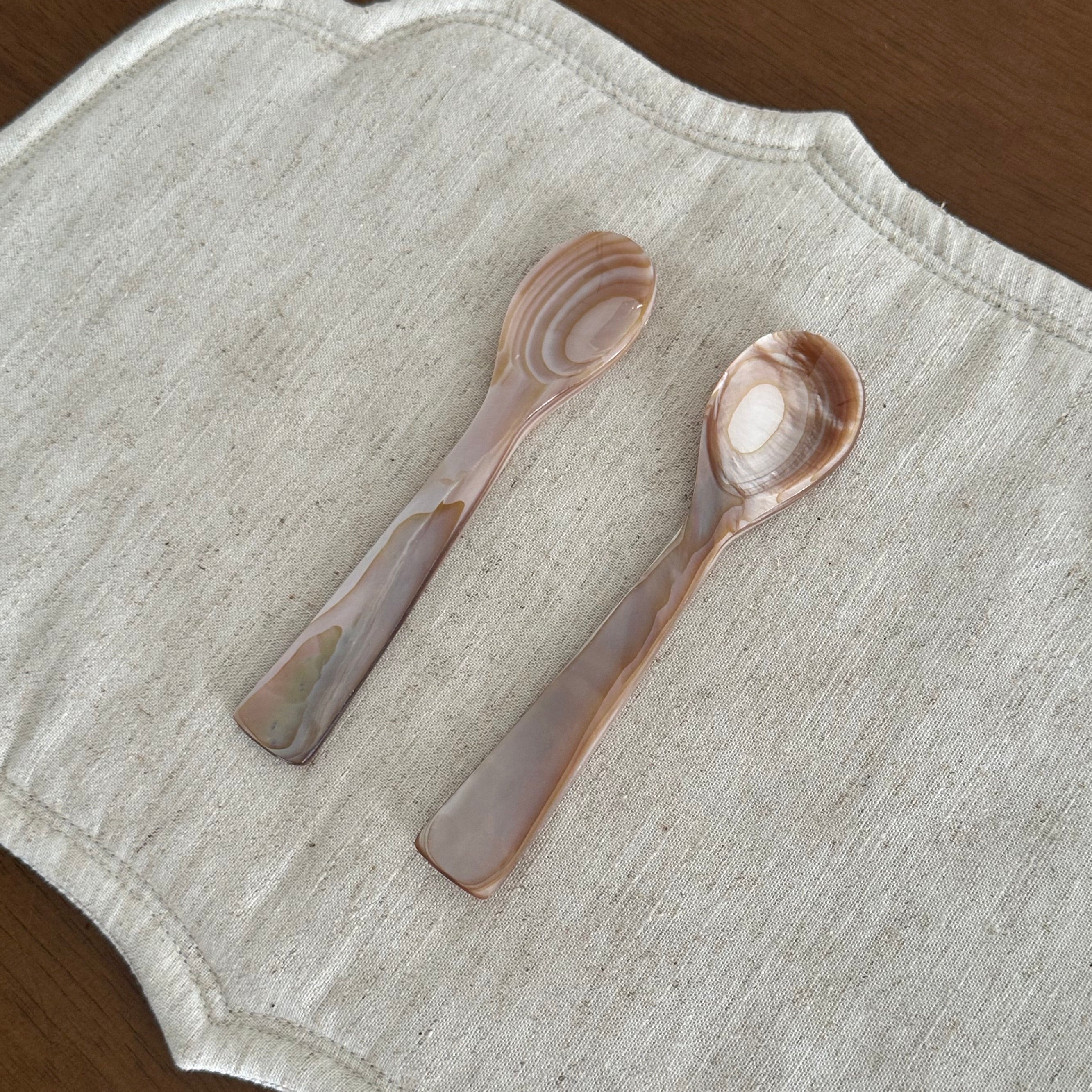 PEARLE Beige Pink Mother of Pearl Spoon Fork Knife 12cm Dessert Coffee Cake Cutlery Flatware