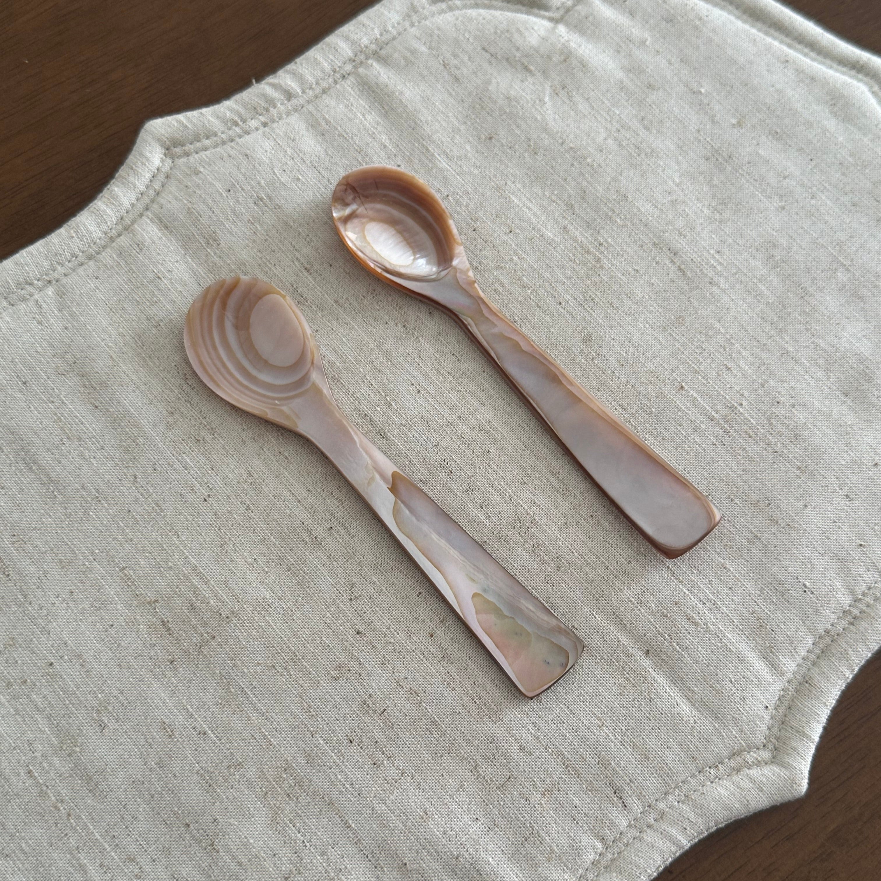 PEARLE Beige Pink Mother of Pearl Spoon Fork Knife 12cm Dessert Coffee Cake Cutlery Flatware