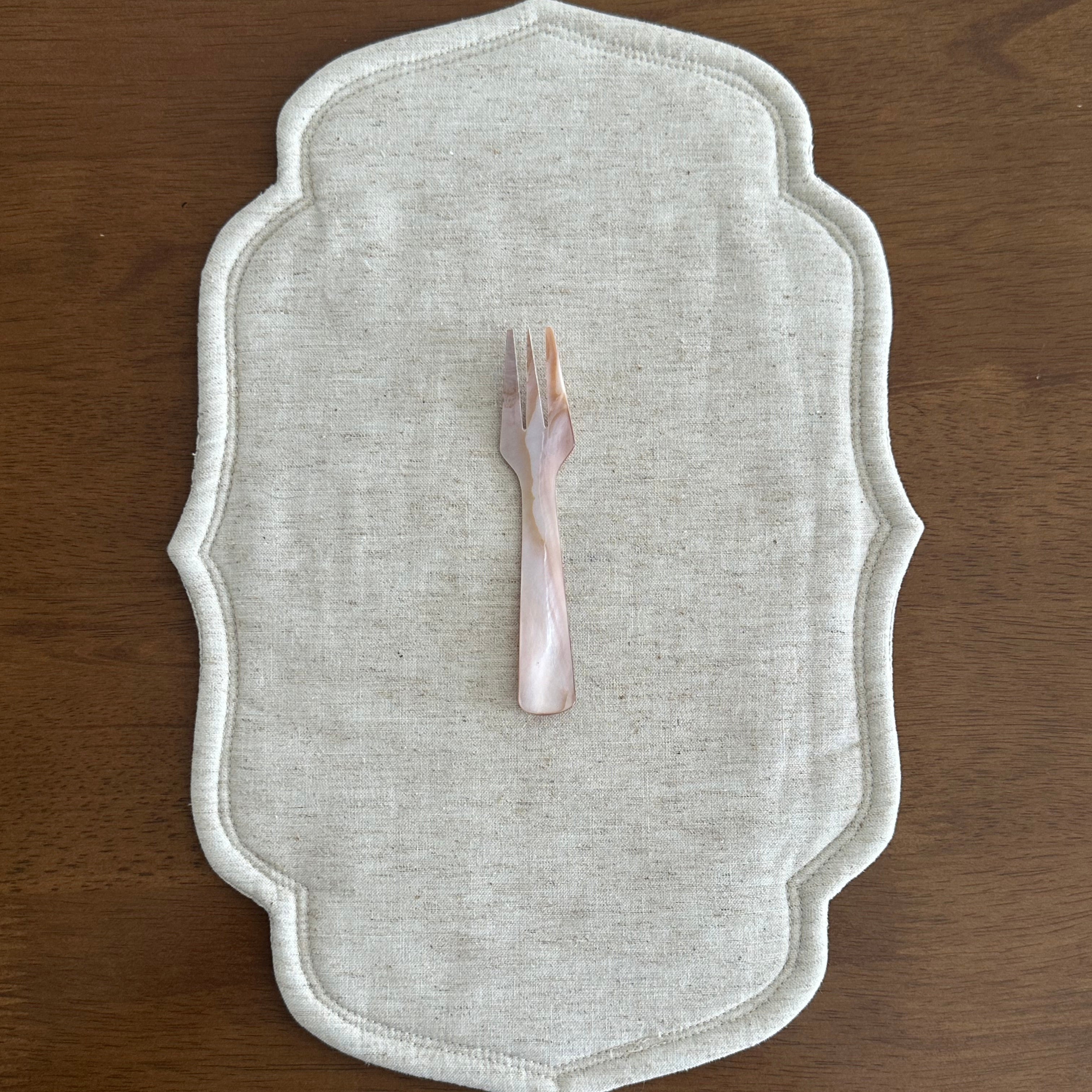 PEARLE Beige Pink Mother of Pearl Spoon Fork Knife 12cm Dessert Coffee Cake Cutlery Flatware