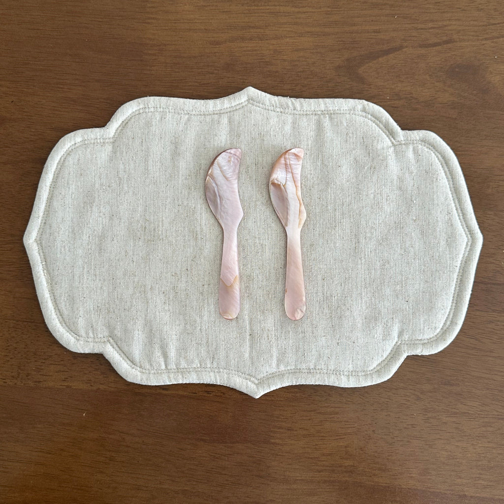 PEARLE Beige Pink Mother of Pearl Spoon Fork Knife 12cm Dessert Coffee Cake Cutlery Flatware