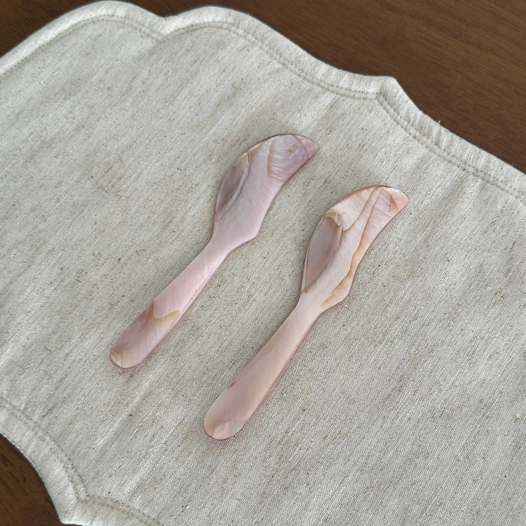 PEARLE Beige Pink Mother of Pearl Spoon Fork Knife 12cm Dessert Coffee Cake Cutlery Flatware