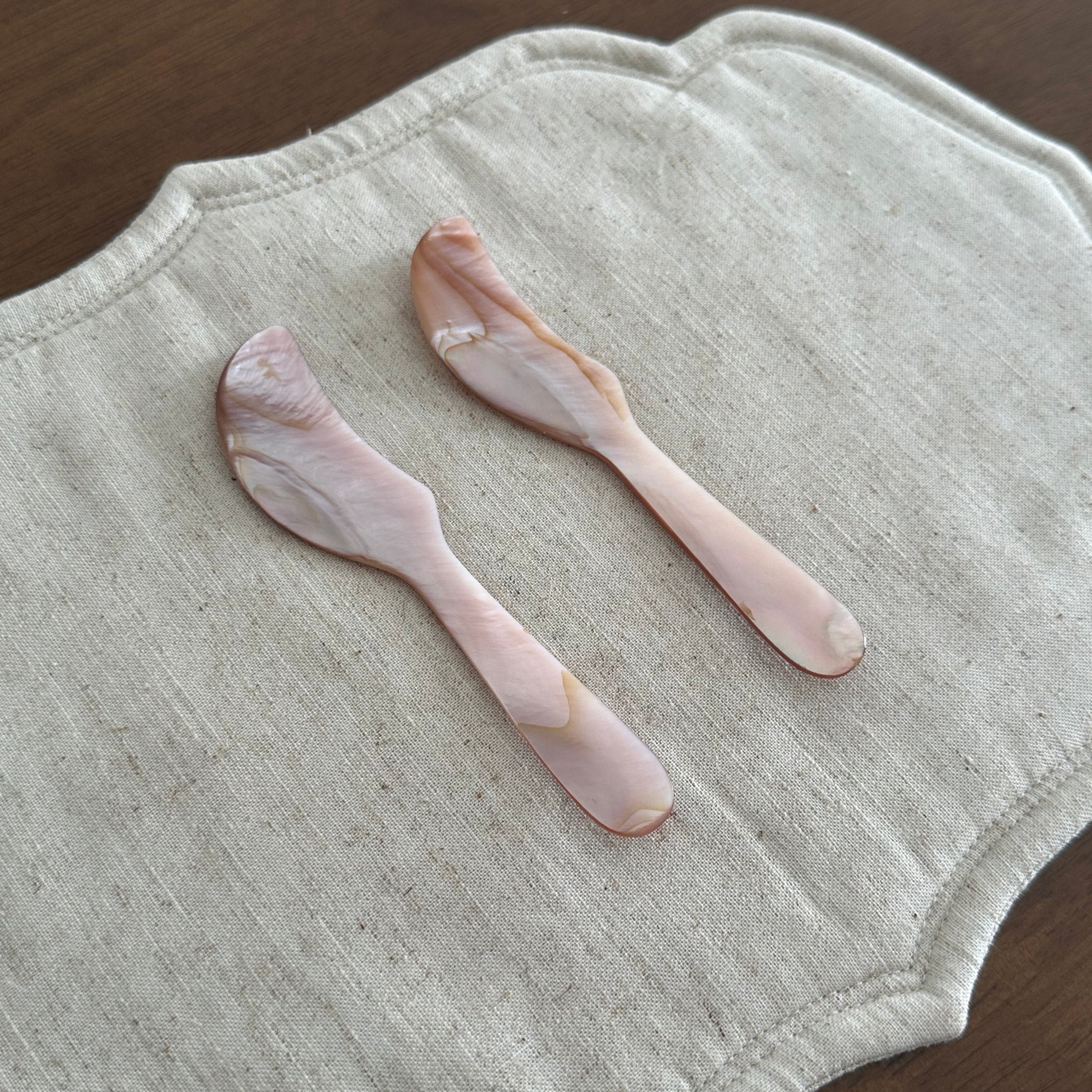 PEARLE Beige Pink Mother of Pearl Spoon Fork Knife 12cm Dessert Coffee Cake Cutlery Flatware