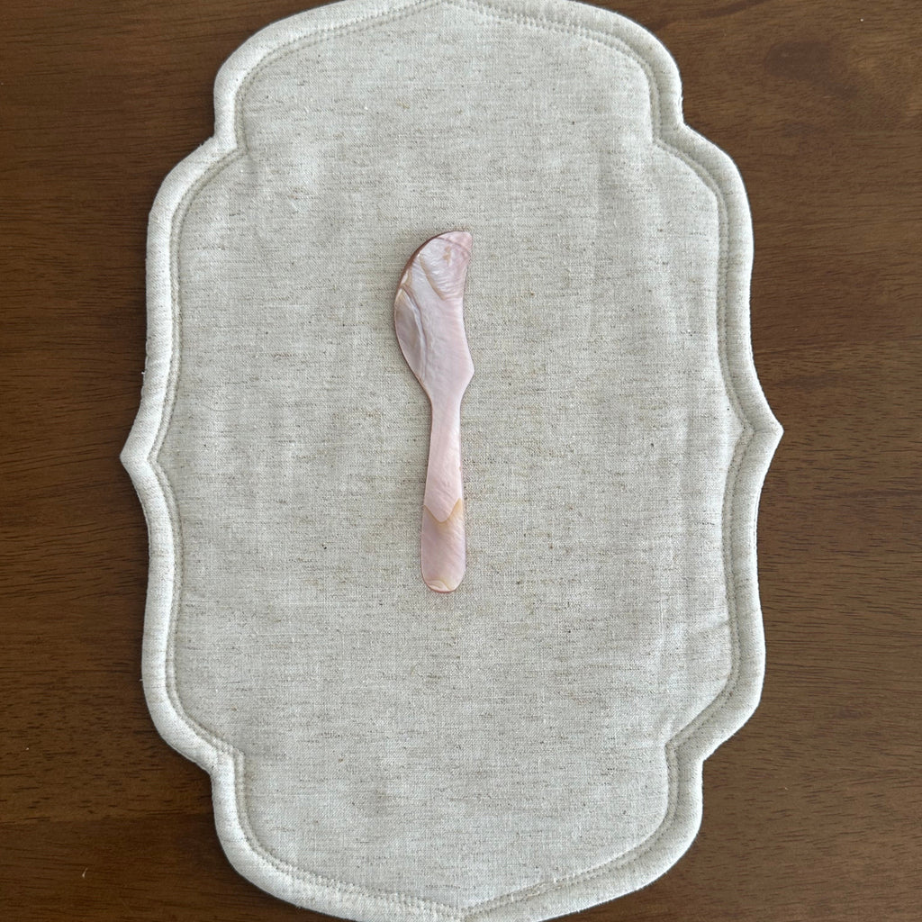 PEARLE Beige Pink Mother of Pearl Spoon Fork Knife 12cm Dessert Coffee Cake Cutlery Flatware