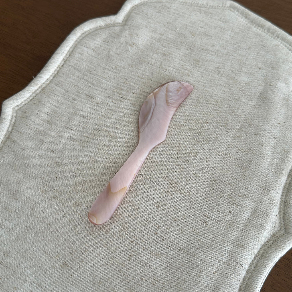 PEARLE Beige Pink Mother of Pearl Spoon Fork Knife 12cm Dessert Coffee Cake Cutlery Flatware