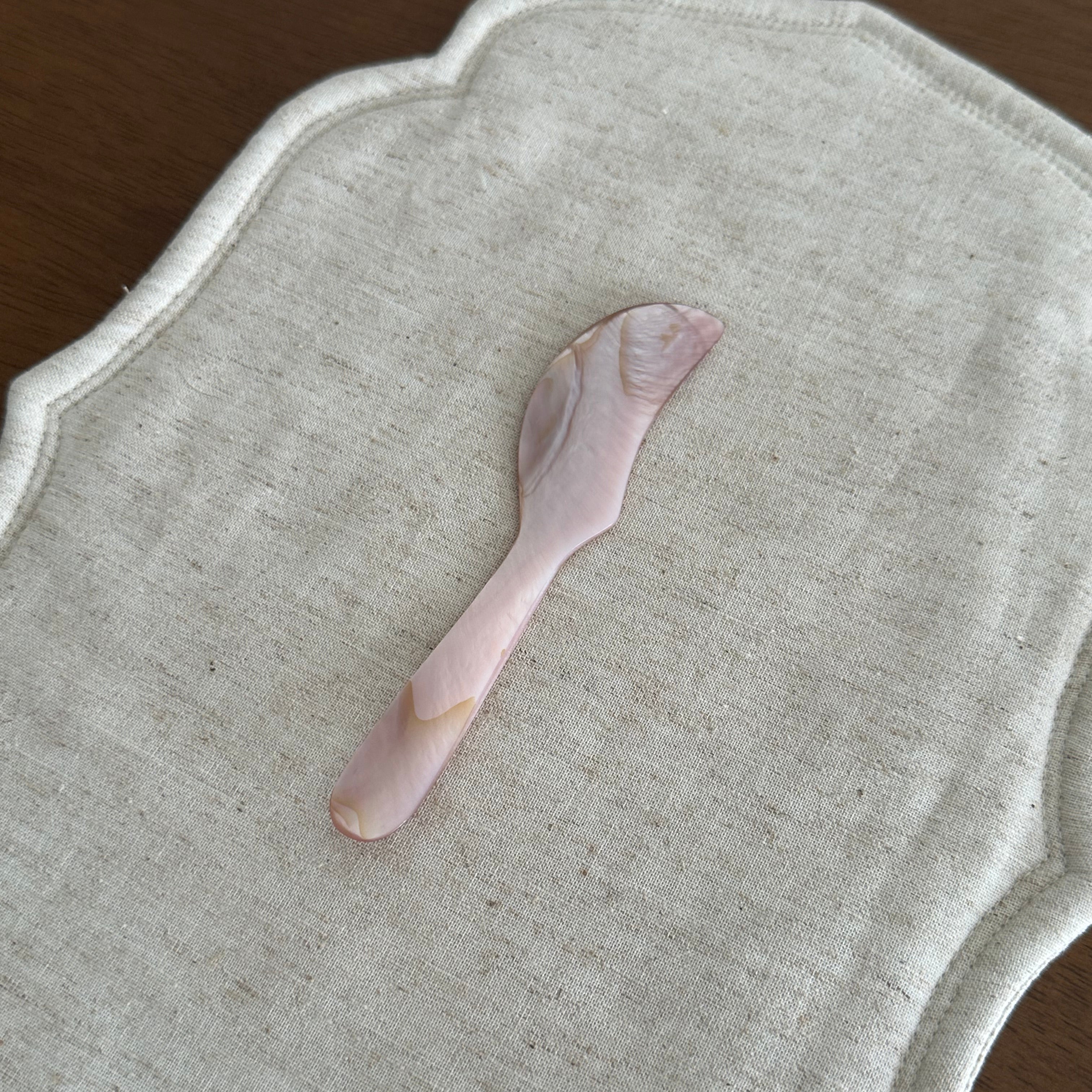 PEARLE Beige Pink Mother of Pearl Spoon Fork Knife 12cm Dessert Coffee Cake Cutlery Flatware