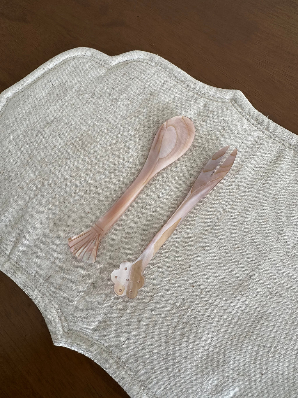 PEARLE Pink Beige Pink Mother of Pearl Flower Pattern Tip Spoon Fork 12 cm Dessert Coffee Cake Cutlery Flatware