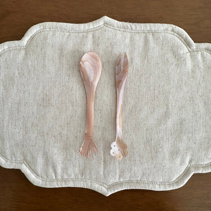 PEARLE Pink Beige Pink Mother of Pearl Flower Pattern Tip Spoon Fork 12 cm Dessert Coffee Cake Cutlery Flatware