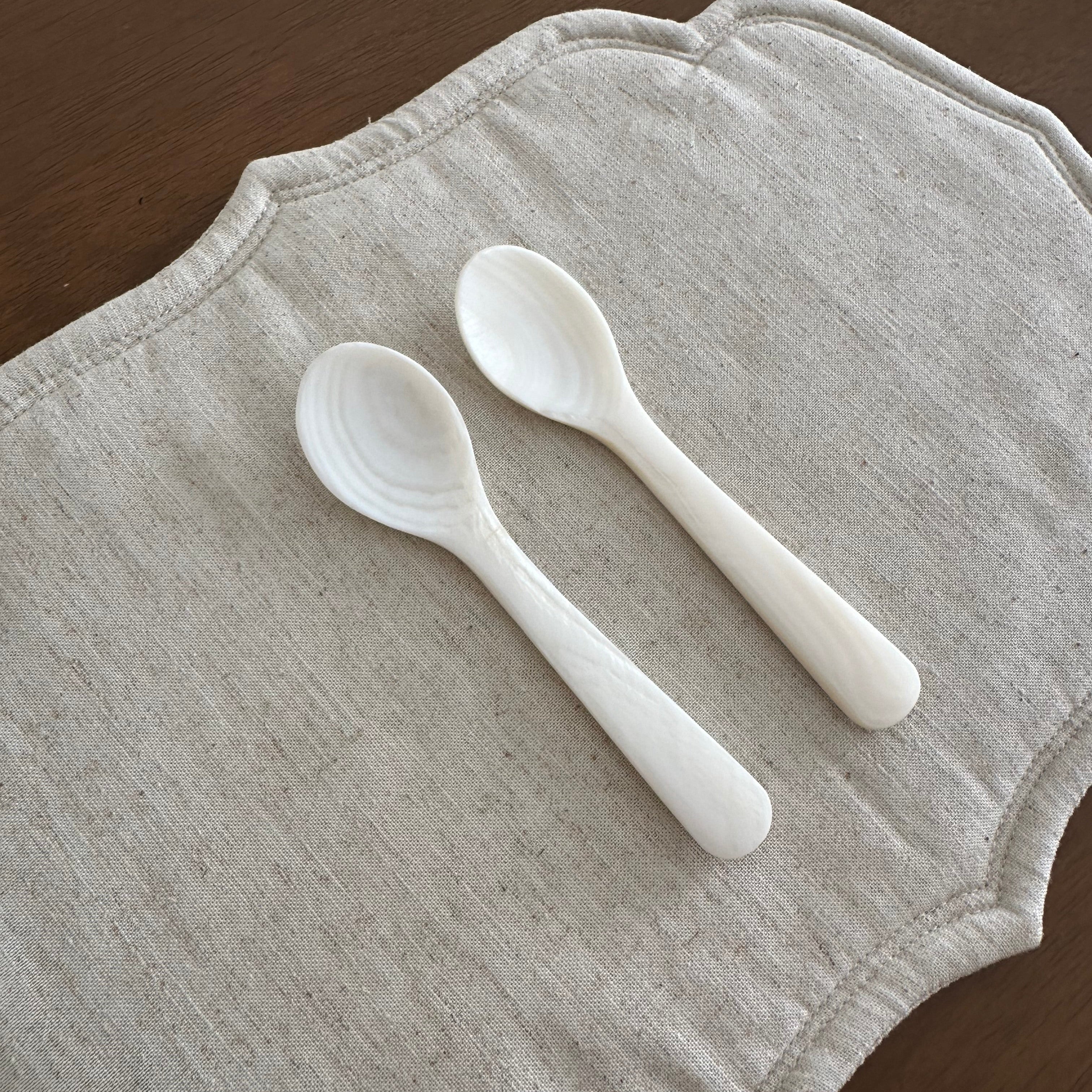 PEARLE Off White Mother of Pearl Spoon Fork Knife 12cm Dessert Coffee Cake Cutlery Flatware