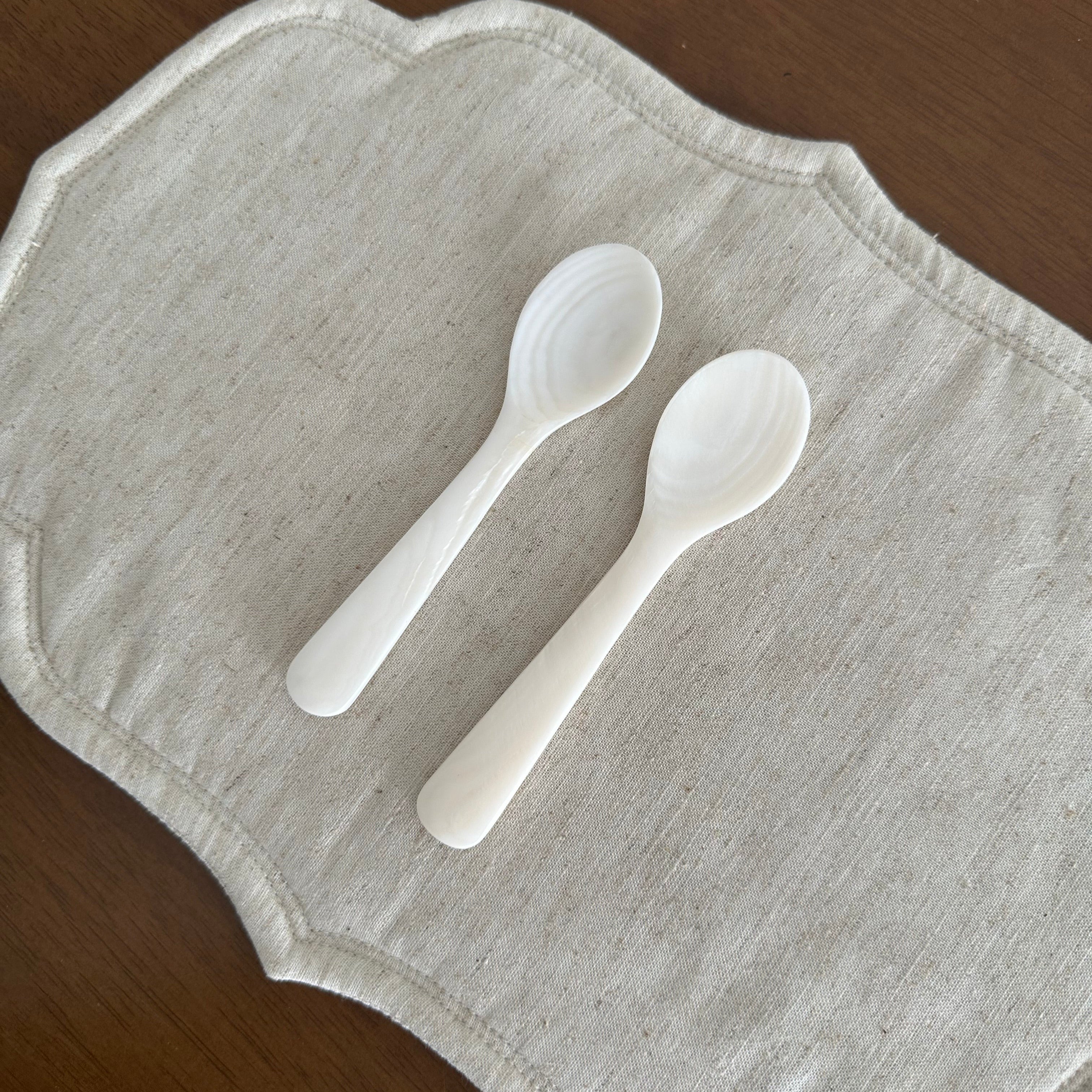 PEARLE Off White Mother of Pearl Spoon Fork Knife 12cm Dessert Coffee Cake Cutlery Flatware