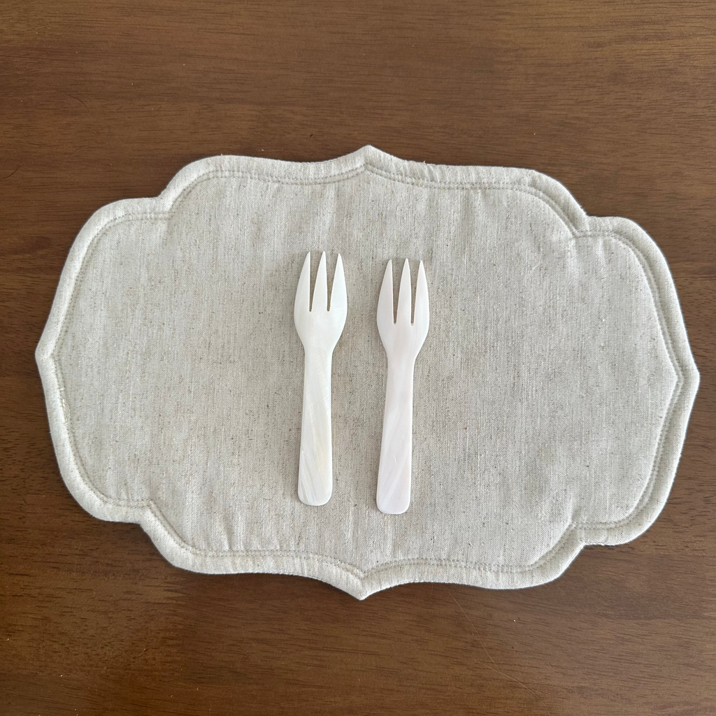 PEARLE Off White Mother of Pearl Spoon Fork Knife 12cm Dessert Coffee Cake Cutlery Flatware