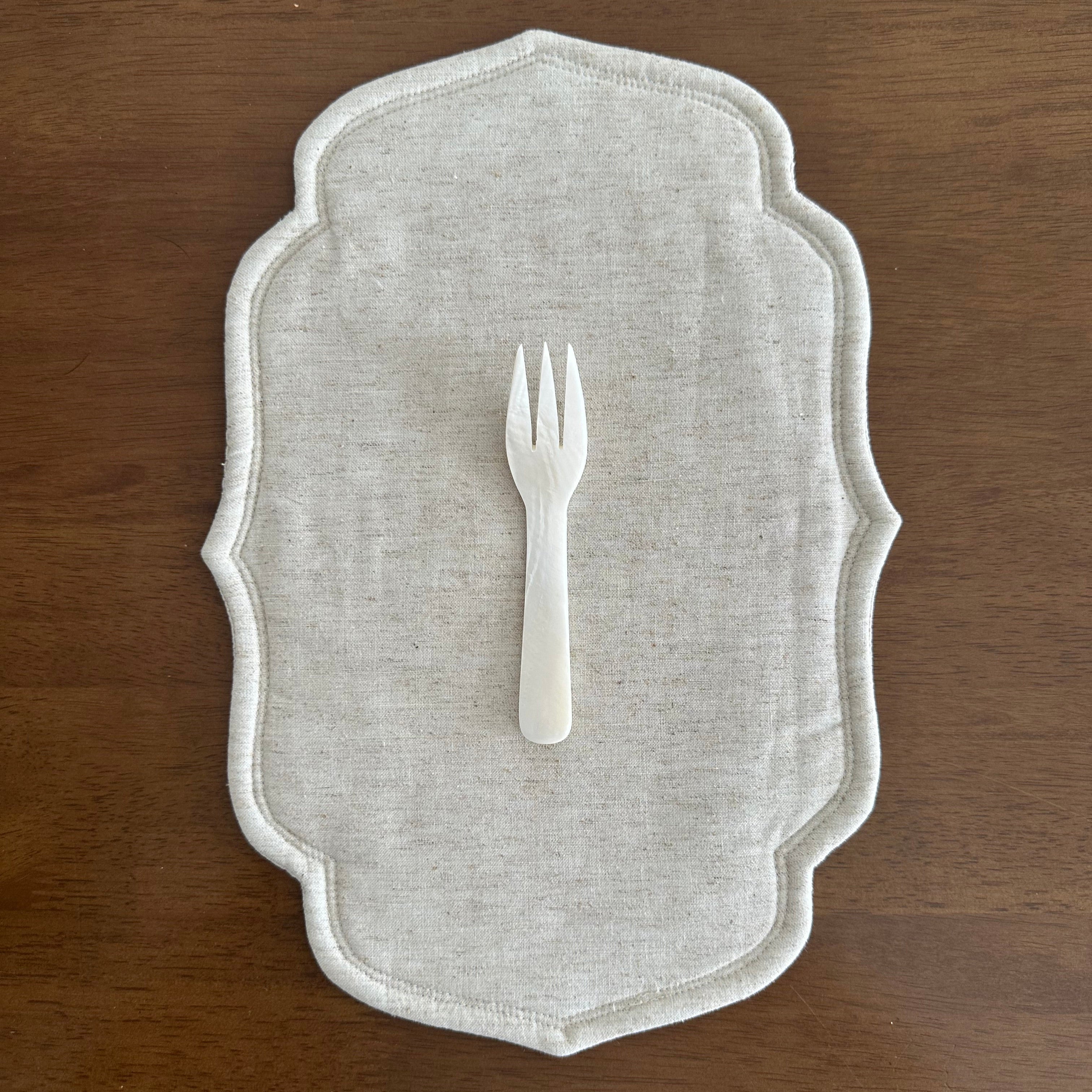 PEARLE Off White Mother of Pearl Spoon Fork Knife 12cm Dessert Coffee Cake Cutlery Flatware