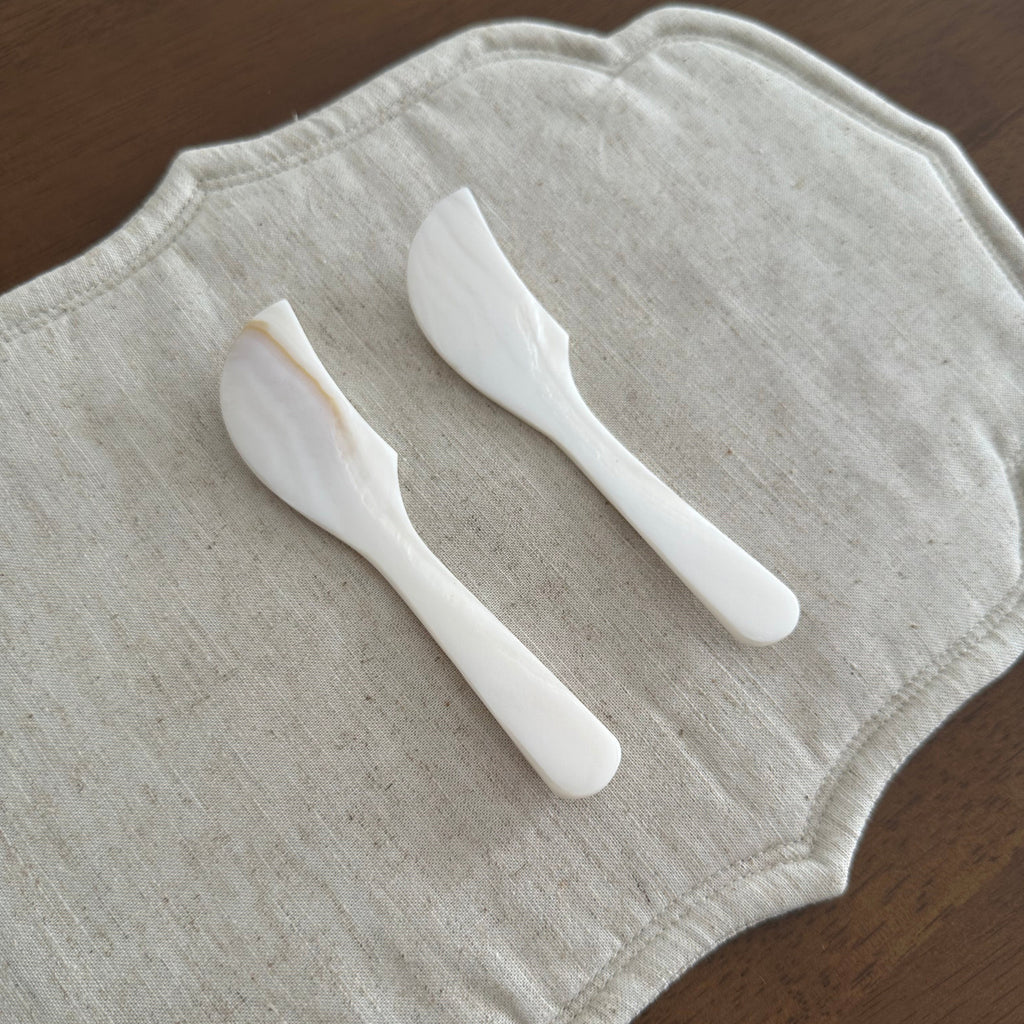 PEARLE Off White Mother of Pearl Spoon Fork Knife 12cm Dessert Coffee Cake Cutlery Flatware