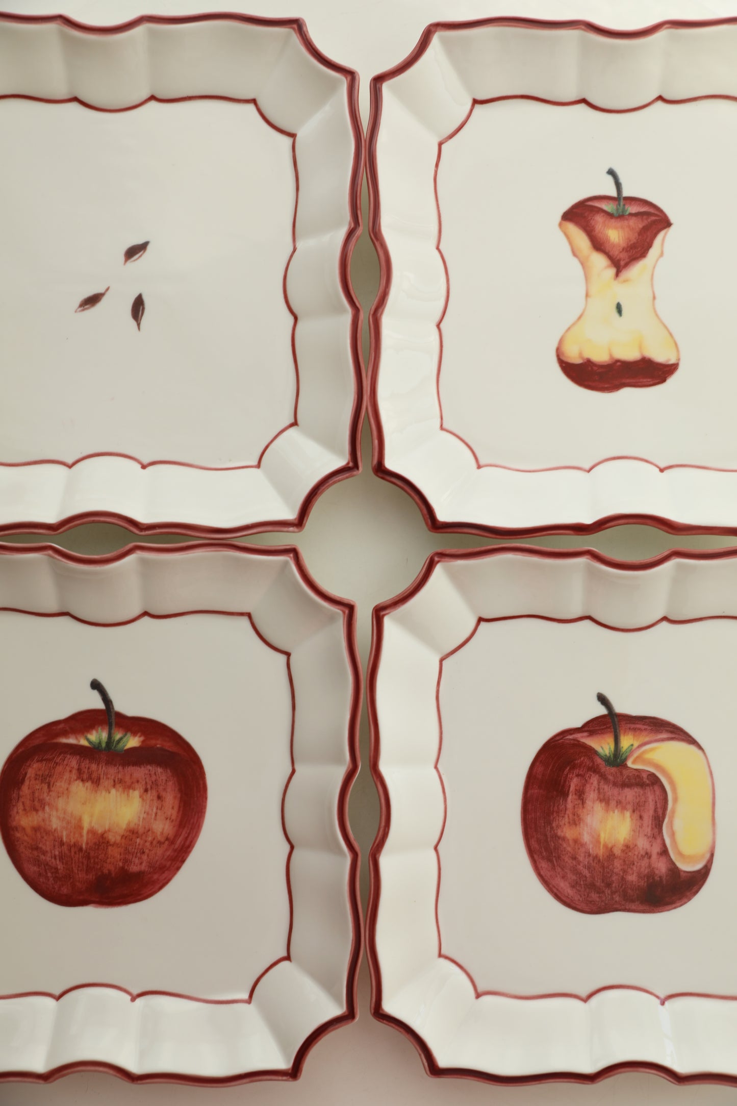 LA MELA Take a Bite of Red Apple Retro Hand Painted Underglazed Ceramic Square Plate