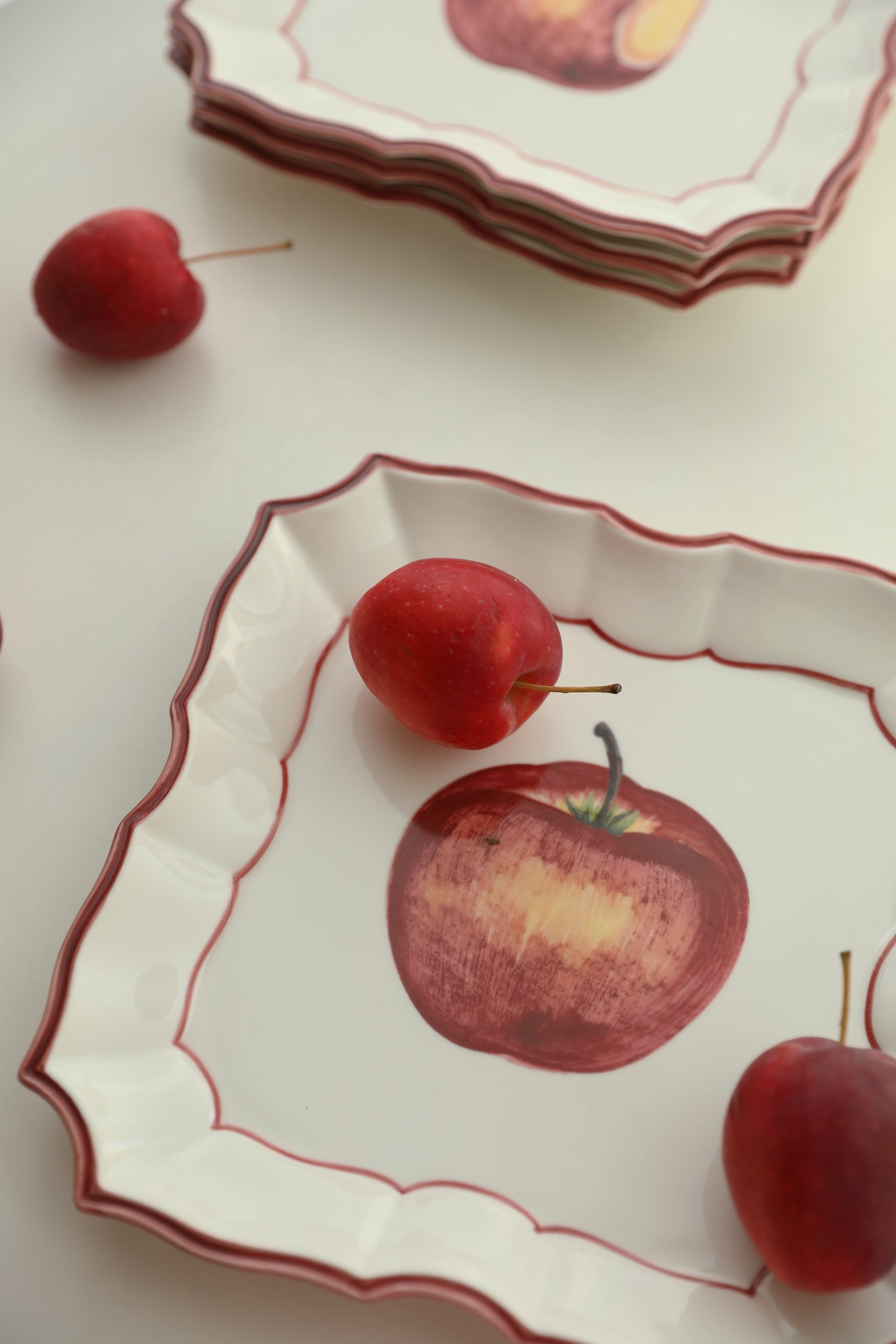 LA MELA Take a Bite of Red Apple Retro Hand Painted Underglazed Ceramic Square Plate