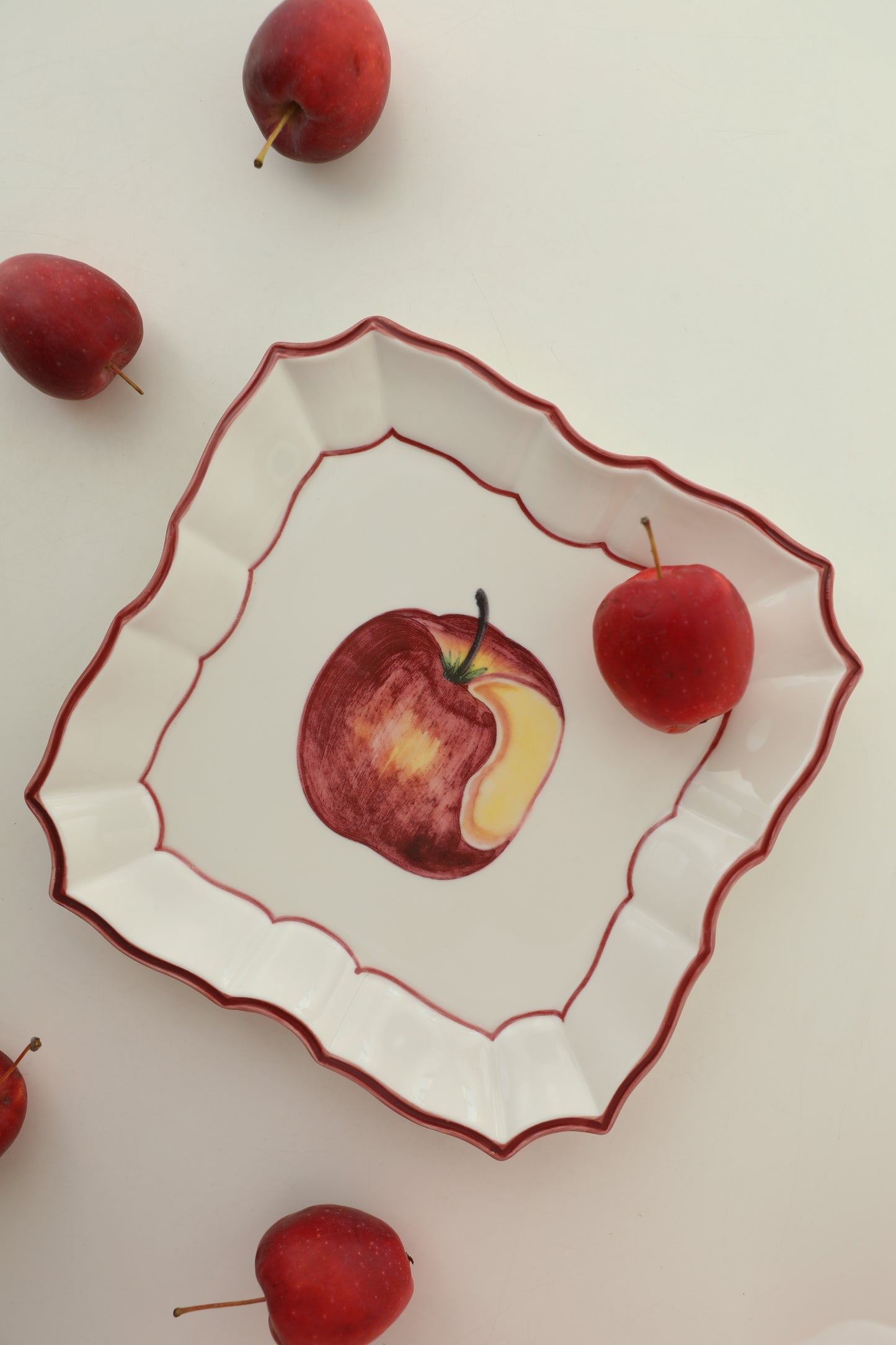 LA MELA Take a Bite of Red Apple Retro Hand Painted Underglazed Ceramic Square Plate