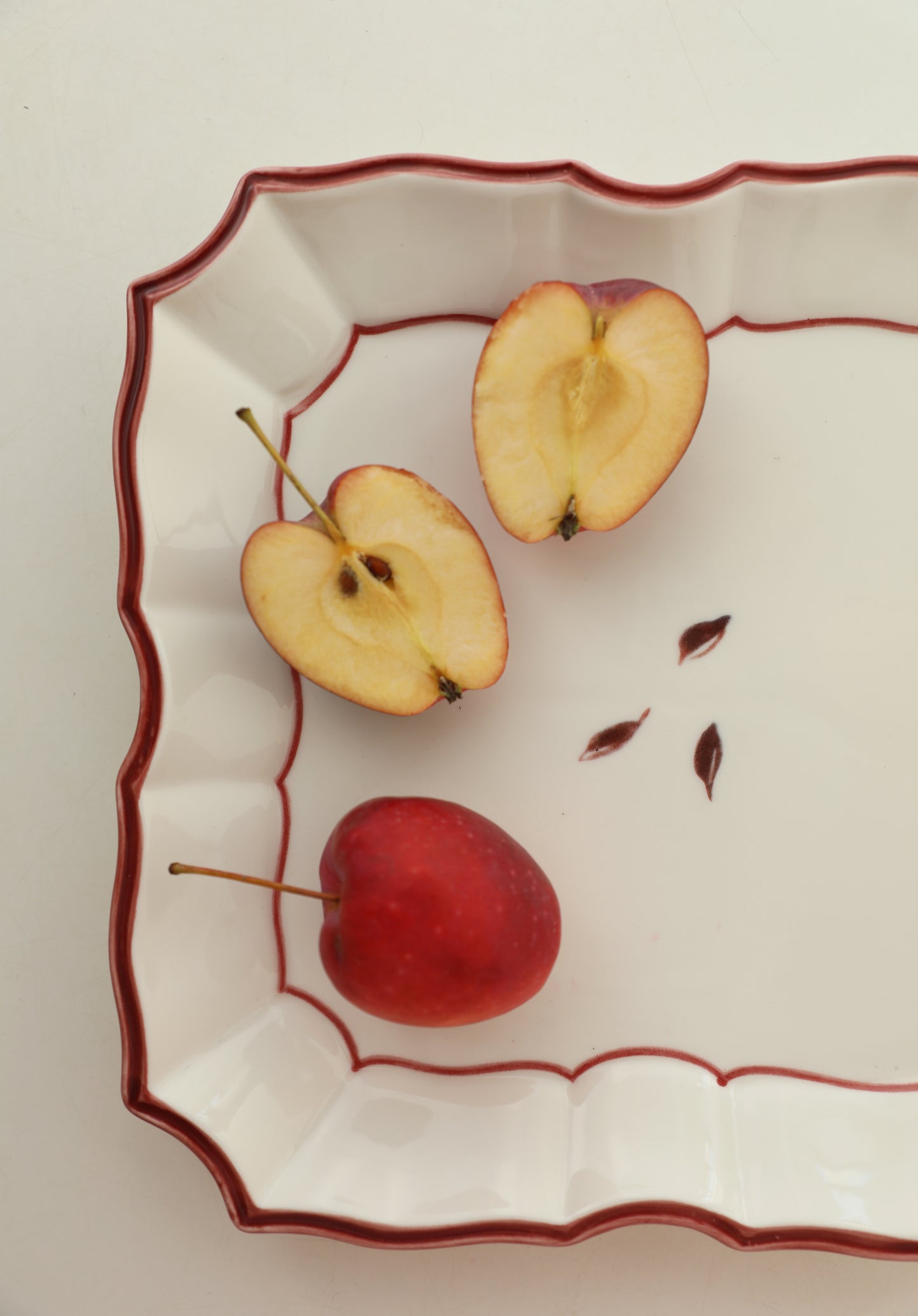 LA MELA Take a Bite of Red Apple Retro Hand Painted Underglazed Ceramic Square Plate