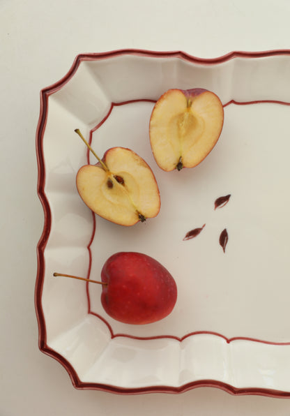 LA MELA Take a Bite of Red Apple Retro Hand Painted Underglazed Ceramic Square Plate