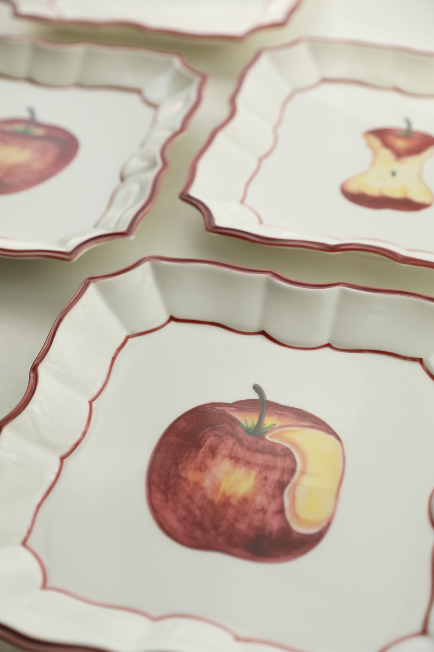 LA MELA Take a Bite of Red Apple Retro Hand Painted Underglazed Ceramic Square Plate