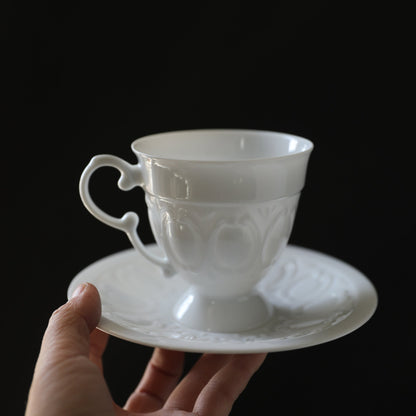 MARGARET English Retro Thin Bodied Snow White Jade Porcelain Coffee/ Tea Cup and Saucer Set